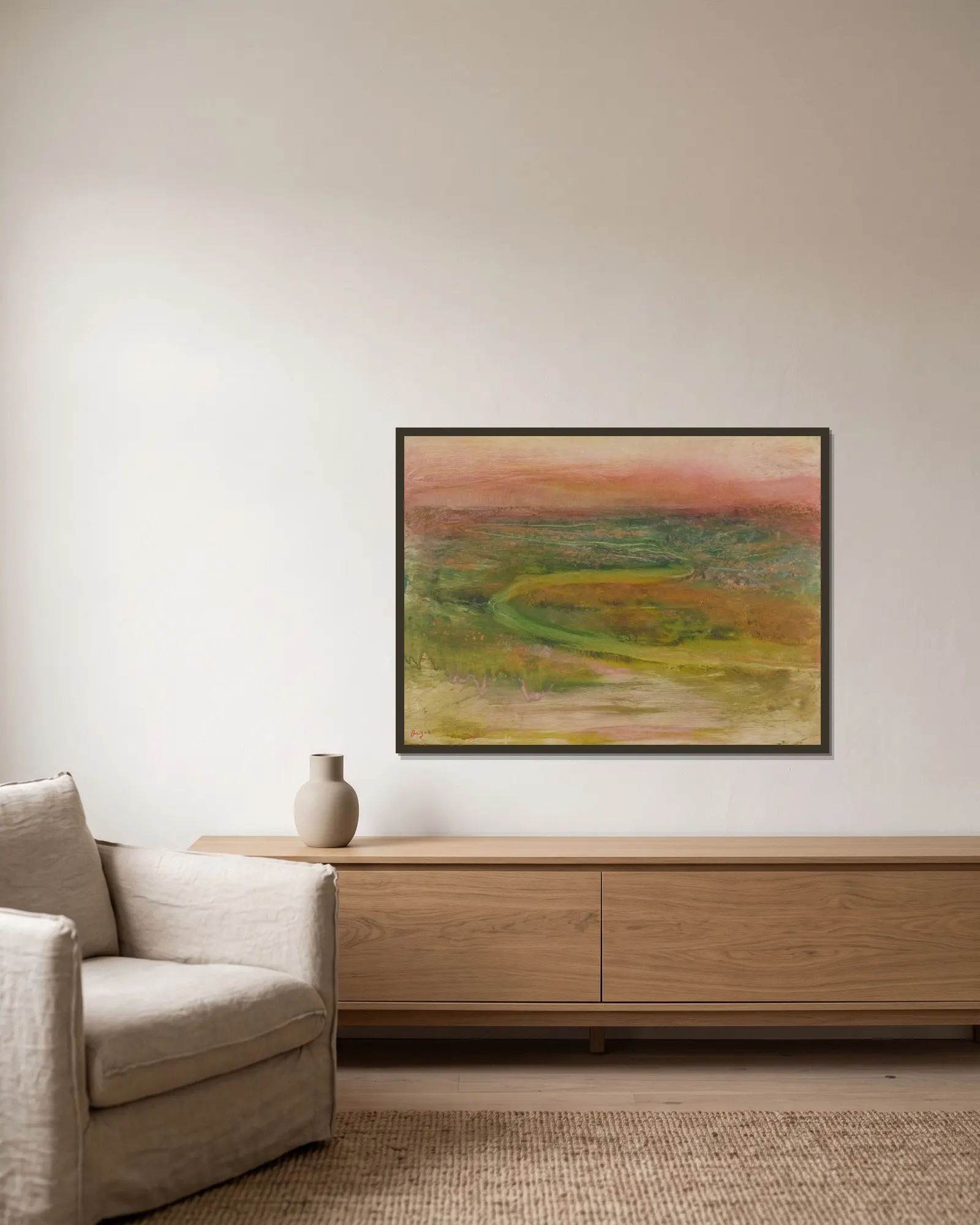 Winding River av Edgar Degas inramad på en vägg