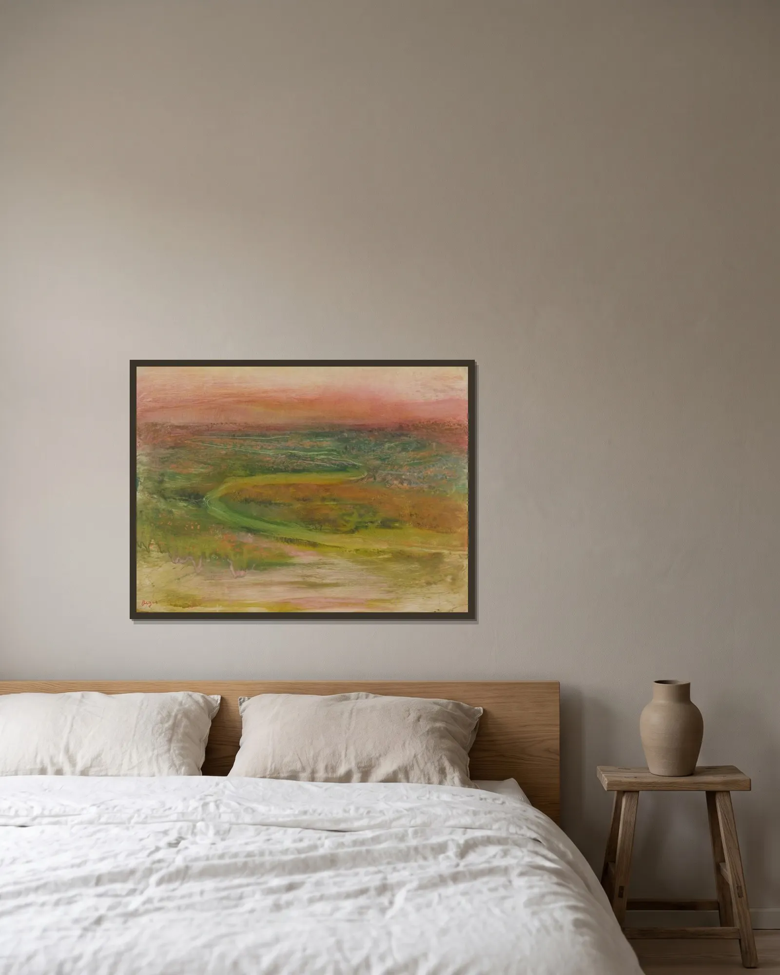 Winding River av Edgar Degas inramad på en vägg