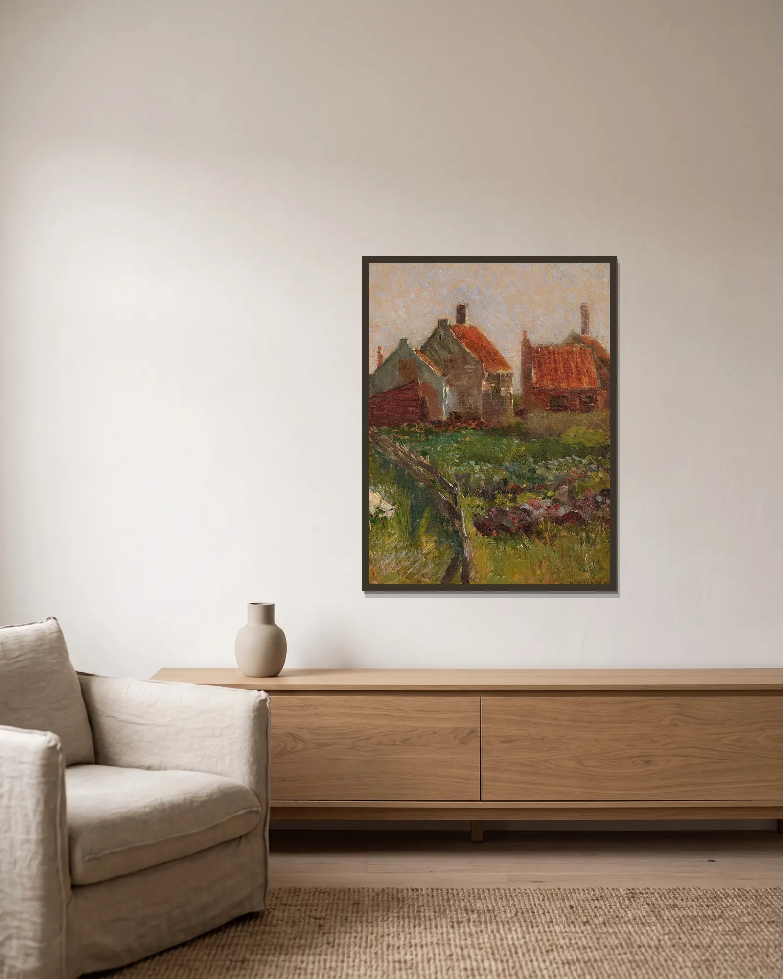 Maisons de village av Henri-Edmond Cross inramad på en vägg