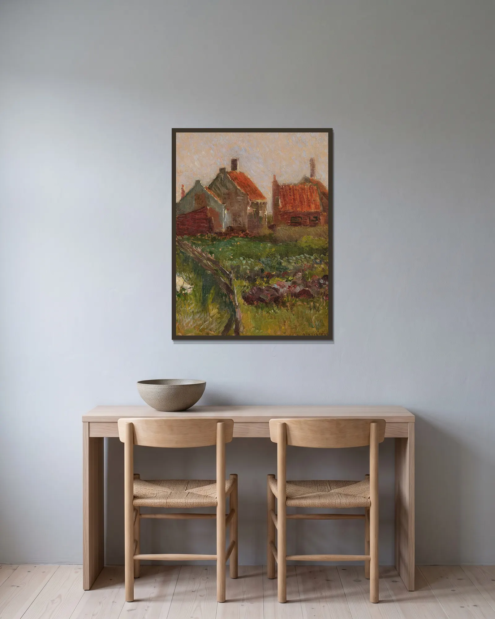 Maisons de village av Henri-Edmond Cross inramad på en vägg