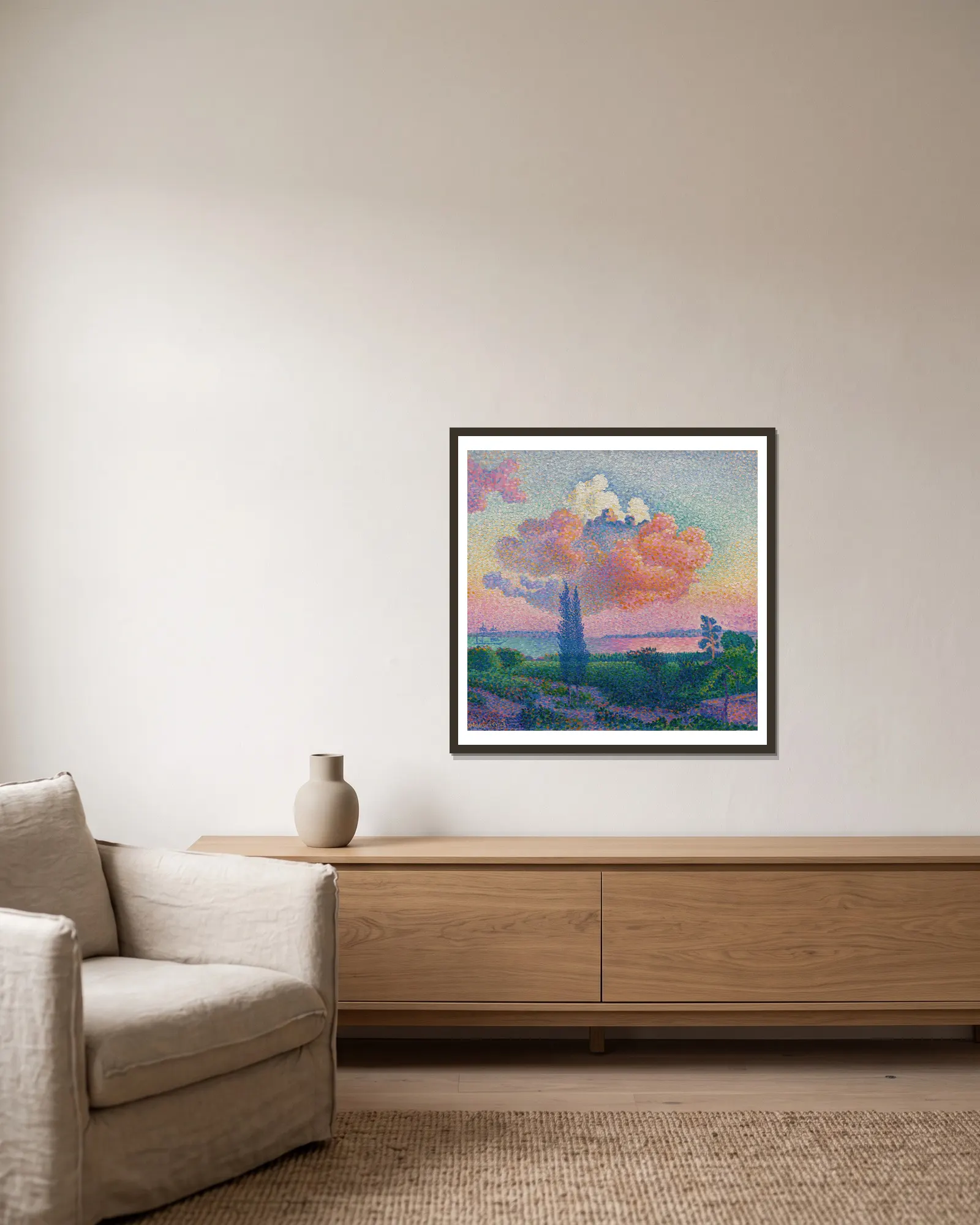 The Pink Cloud av Henri-Edmond Cross inramad på en vägg