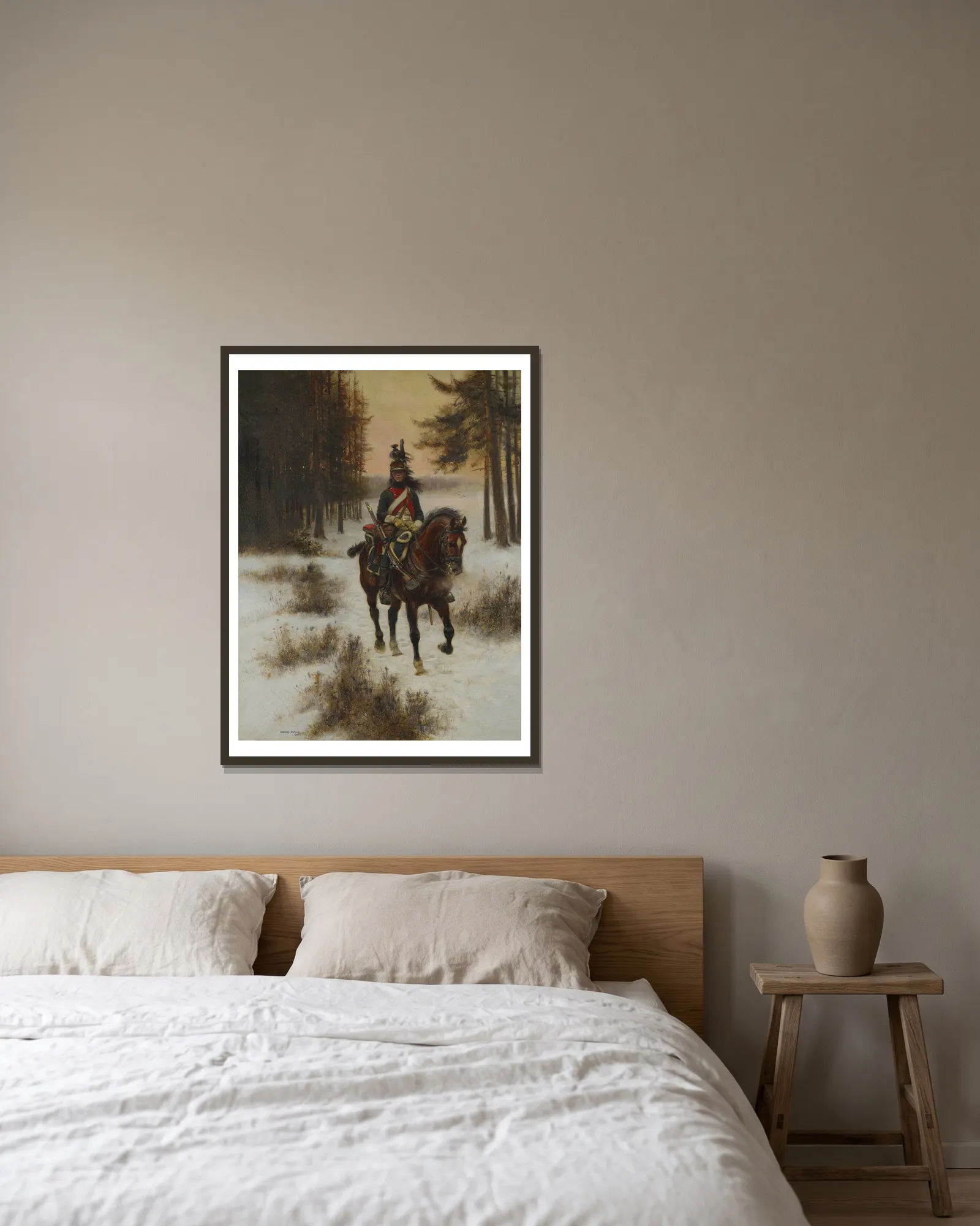 The Dragoon av Jean-Baptiste Édouard Detaille inramad på en vägg