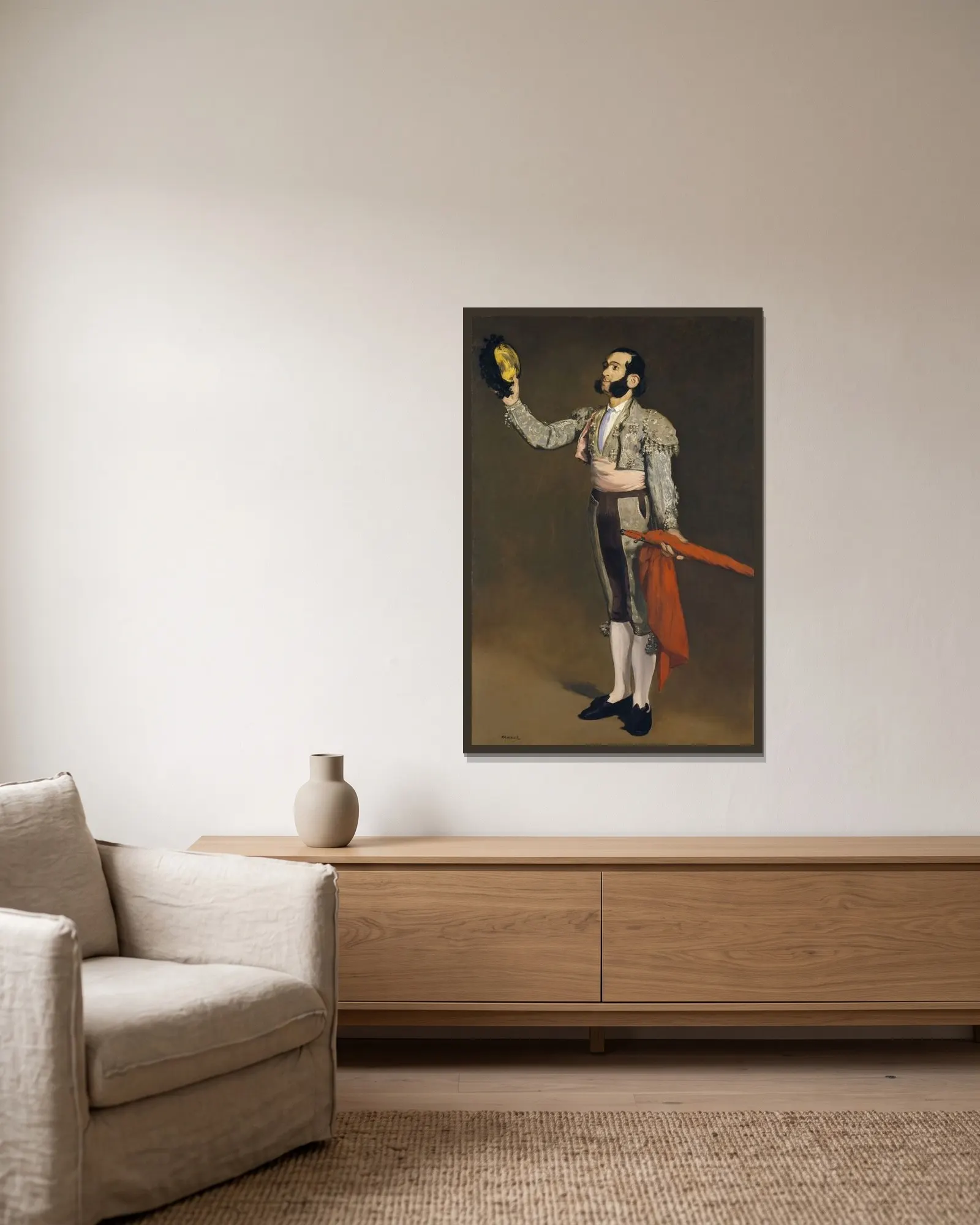 A Matador av Édouard Manet inramad på en vägg