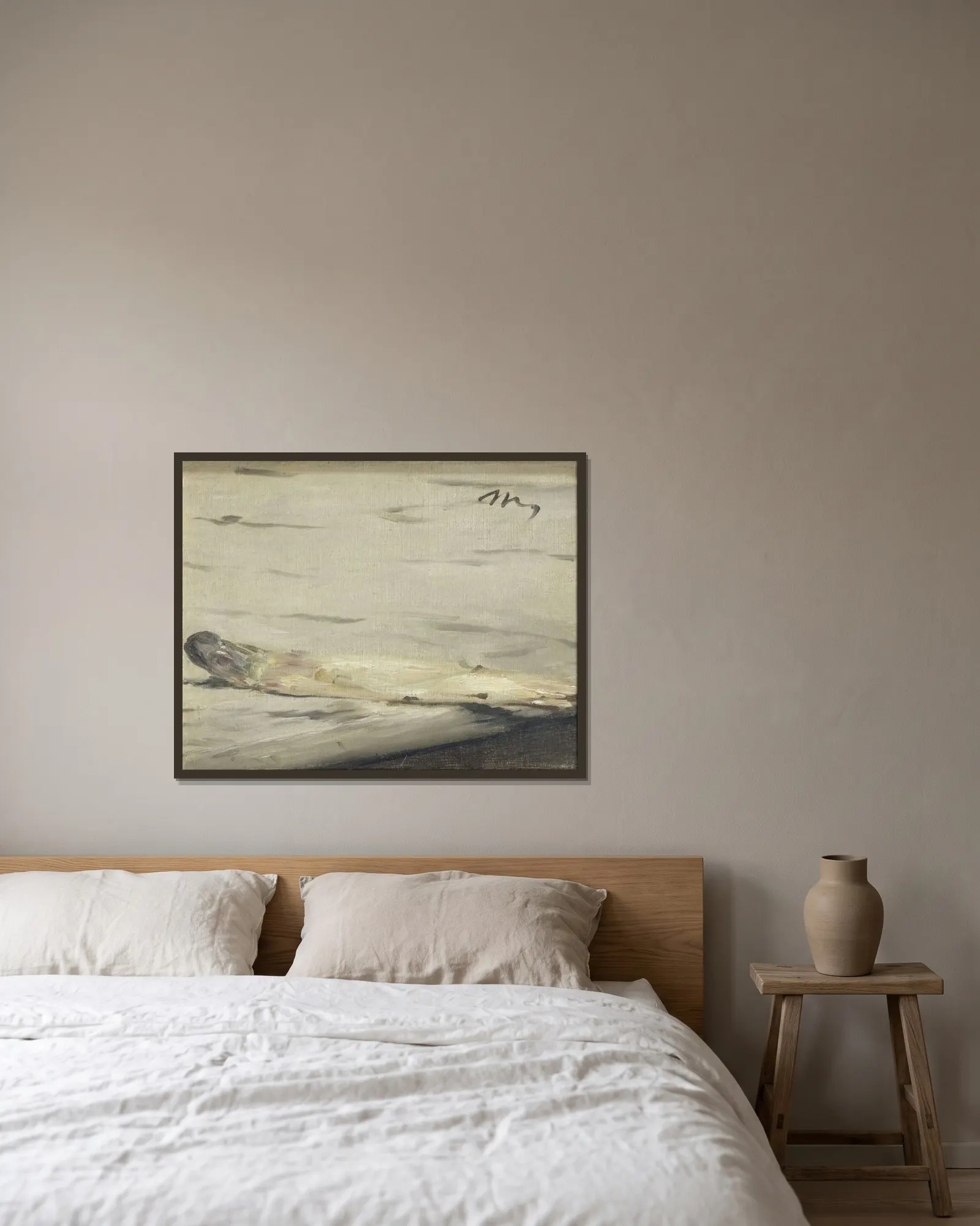 Asparagus av Édouard Manet inramad på en vägg
