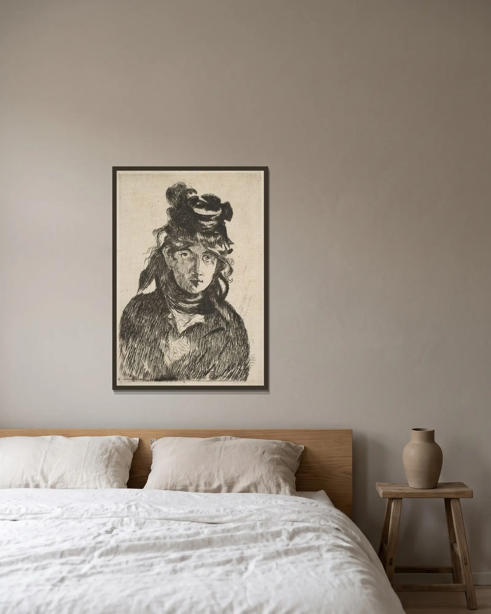 Berthe Morisot, 1872 – nr 3 av Édouard Manet inramad på en vägg