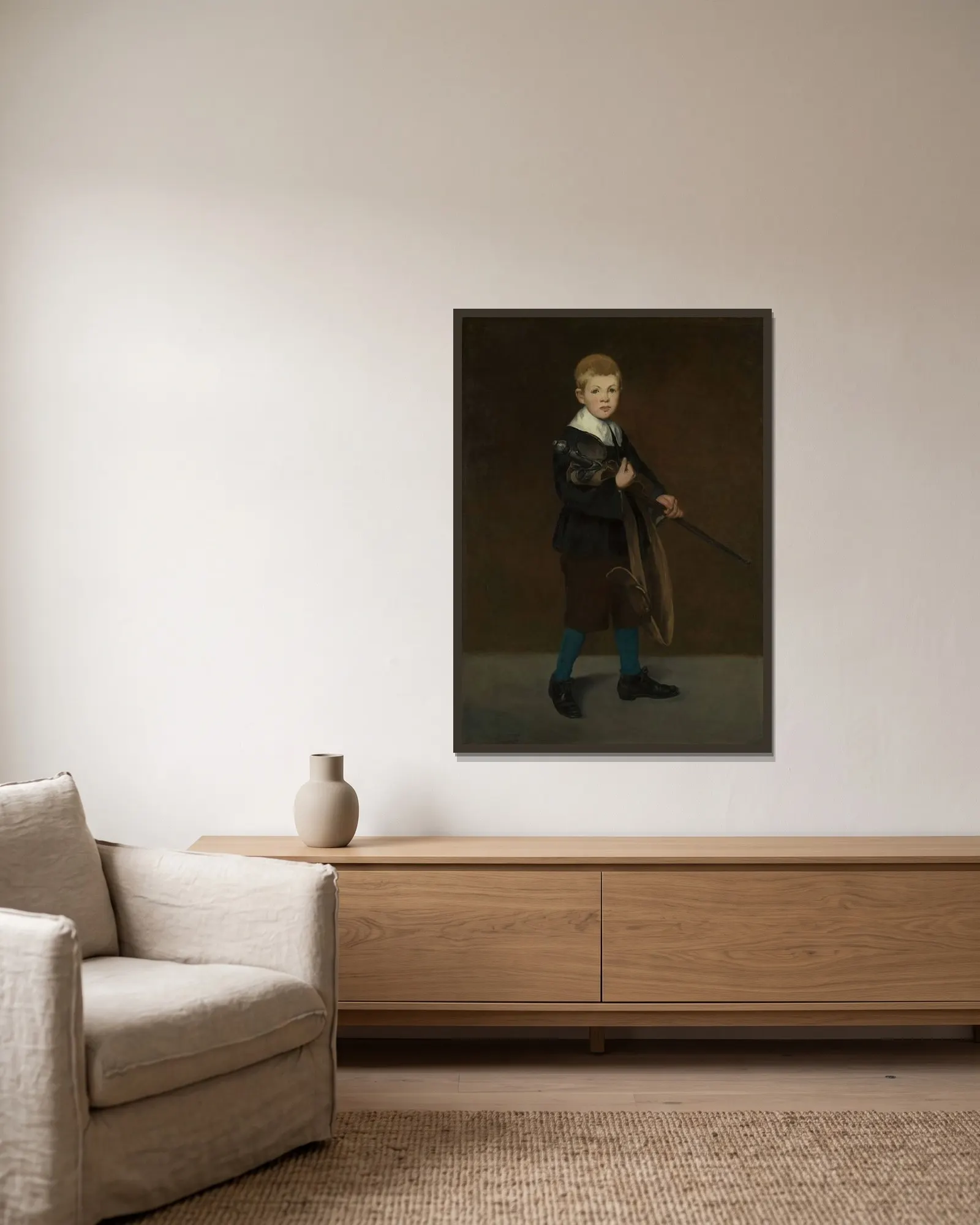 Boy with a Sword av Édouard Manet inramad på en vägg