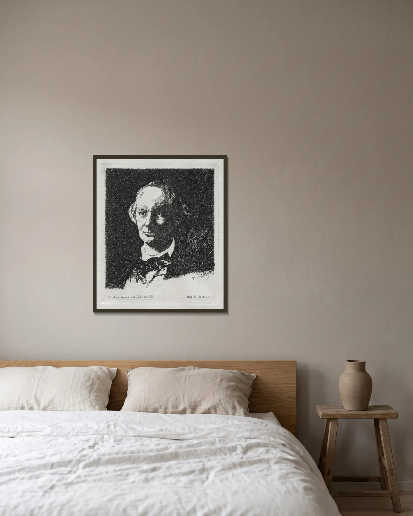 Charles Baudelaire, 1869 av Édouard Manet inramad på en vägg