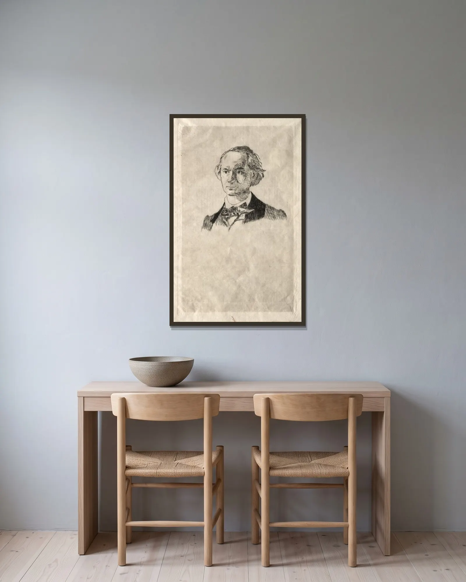 Charles Baudelaire, 1865 av Édouard Manet inramad på en vägg