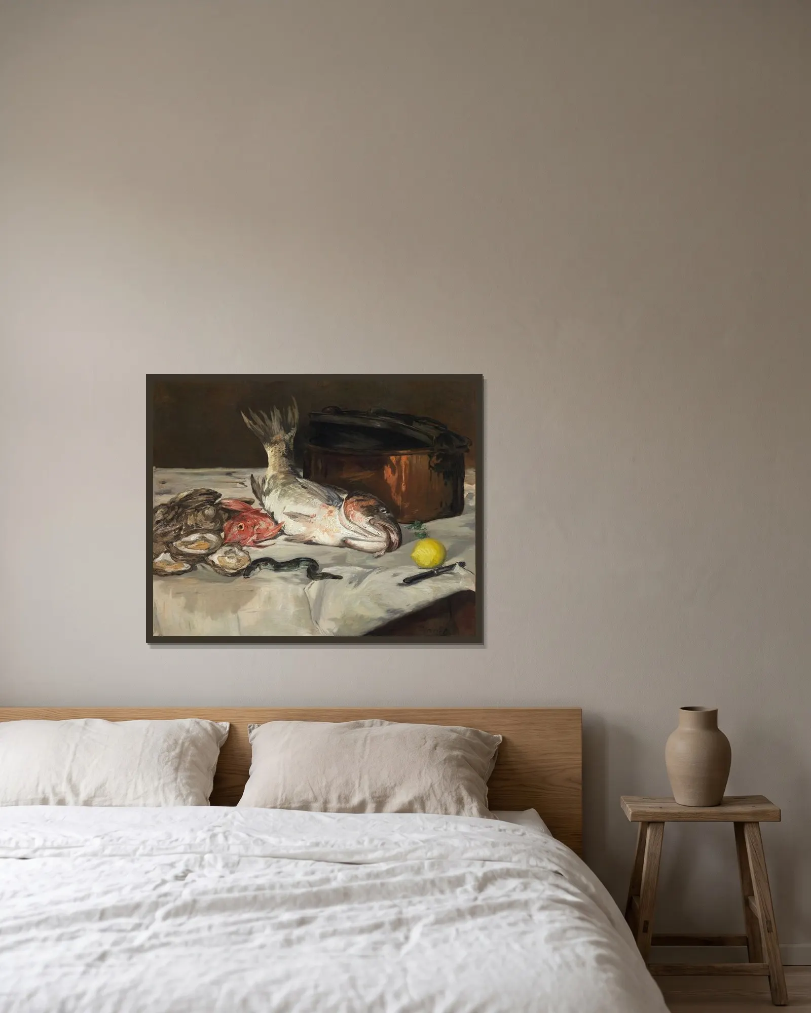 Fish (Still Life) av Édouard Manet inramad på en vägg