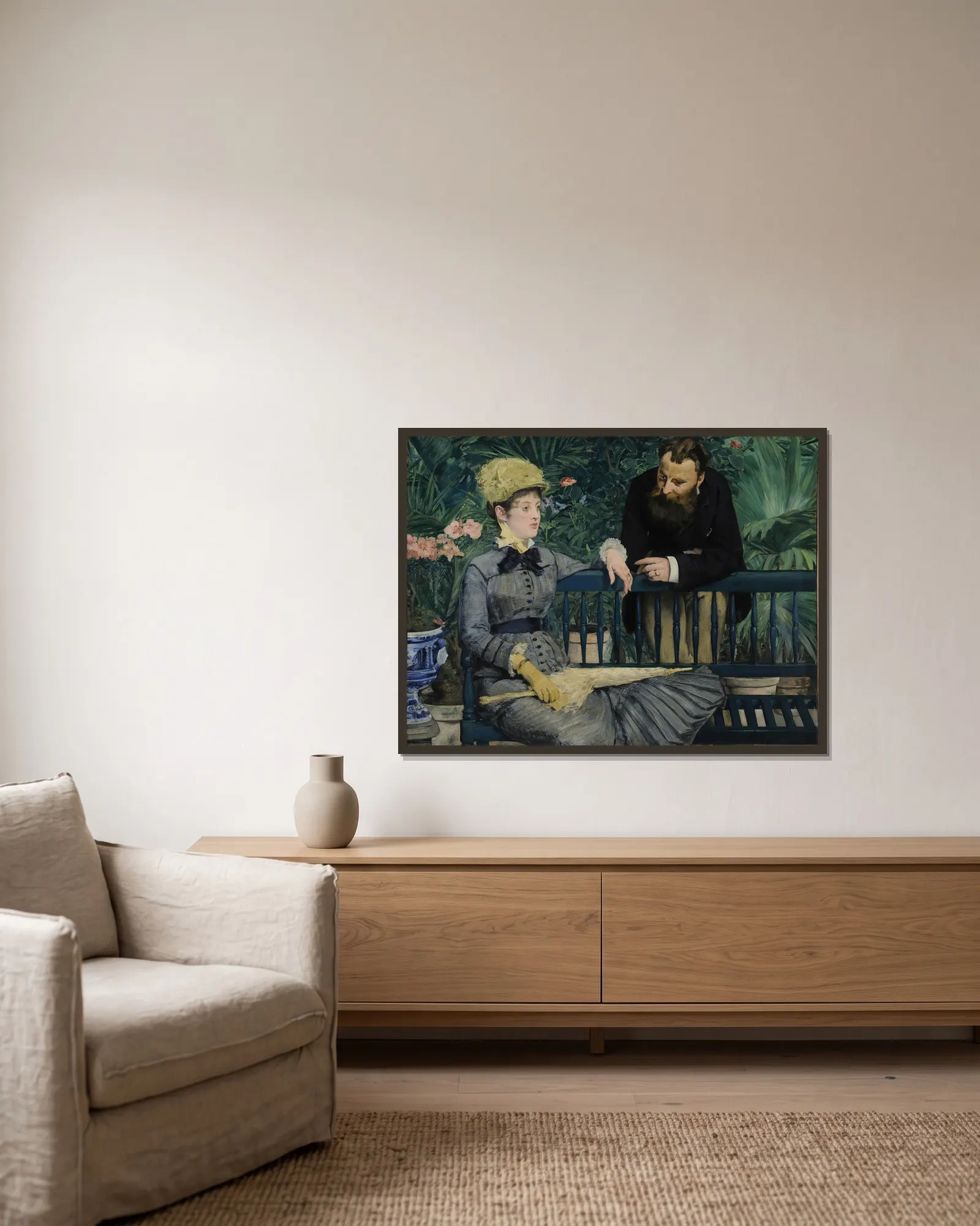In the Conservatory av Édouard Manet inramad på en vägg