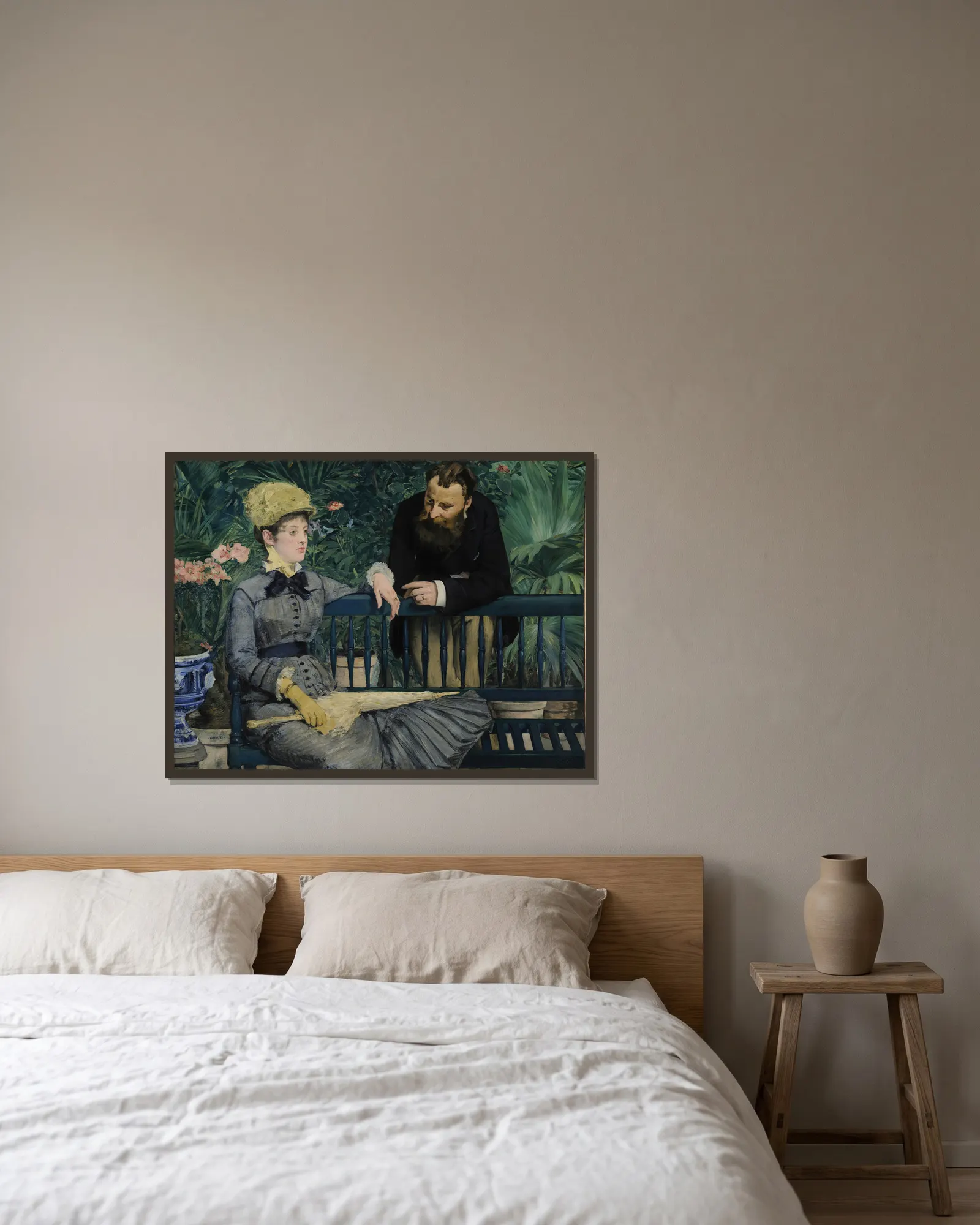 In the Conservatory av Édouard Manet inramad på en vägg