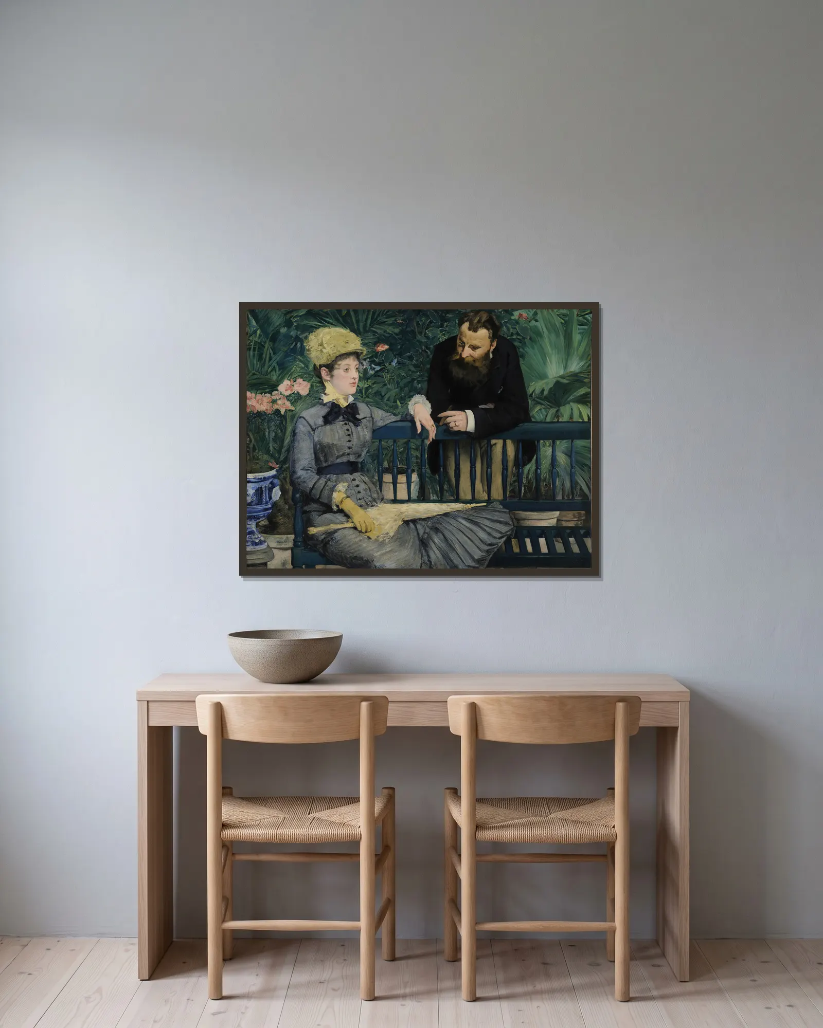 In the Conservatory av Édouard Manet inramad på en vägg