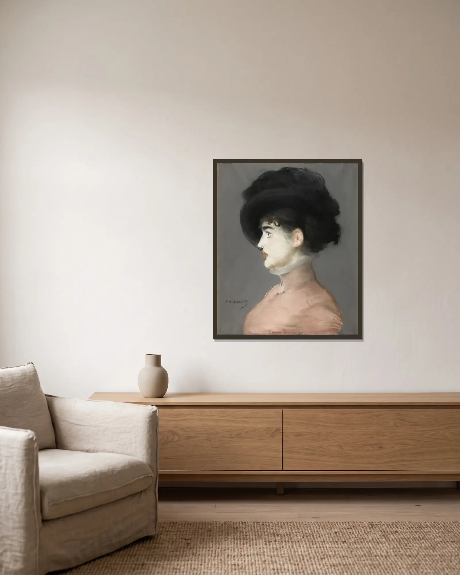 Irma Brunner av Édouard Manet inramad på en vägg
