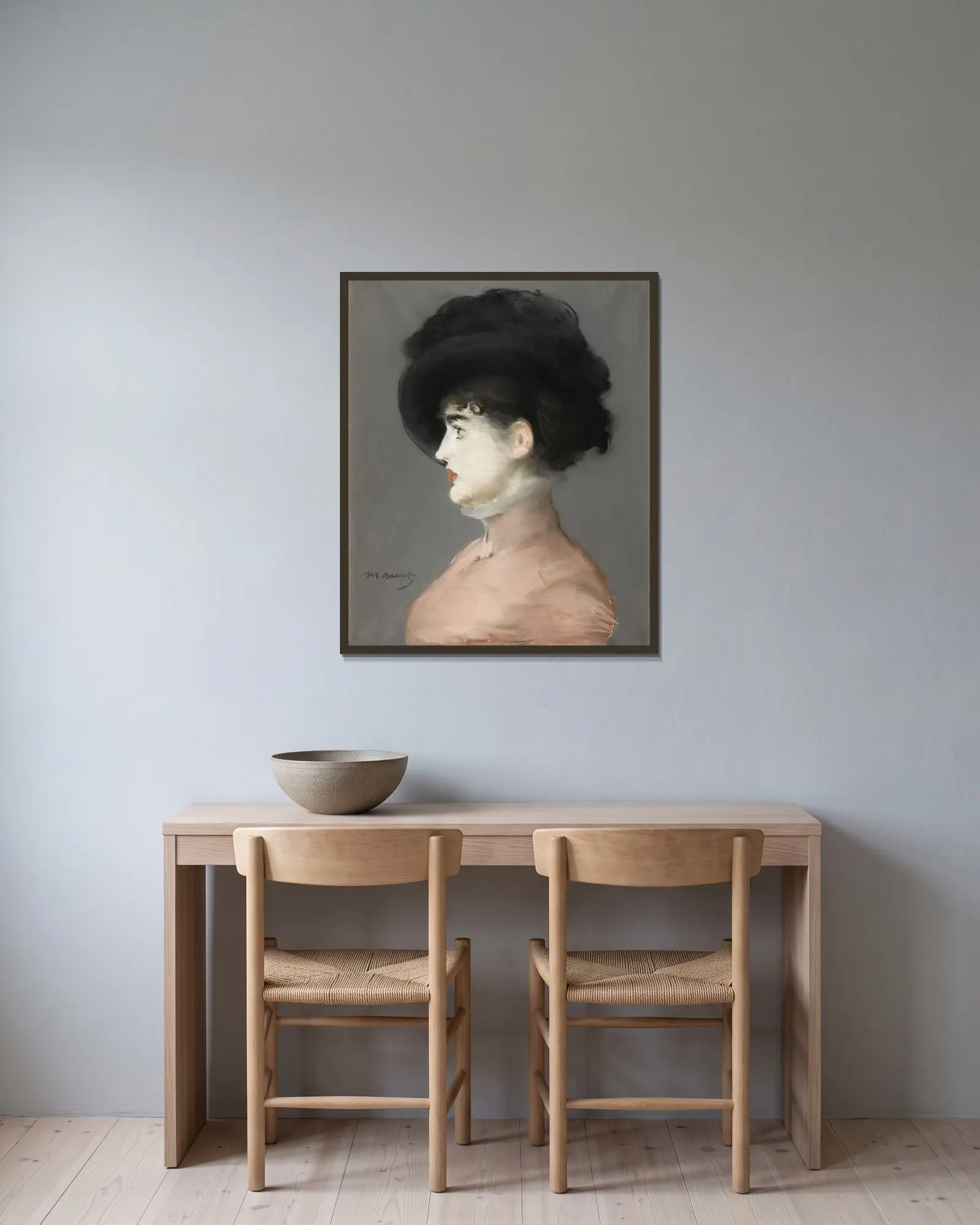 Irma Brunner av Édouard Manet inramad på en vägg