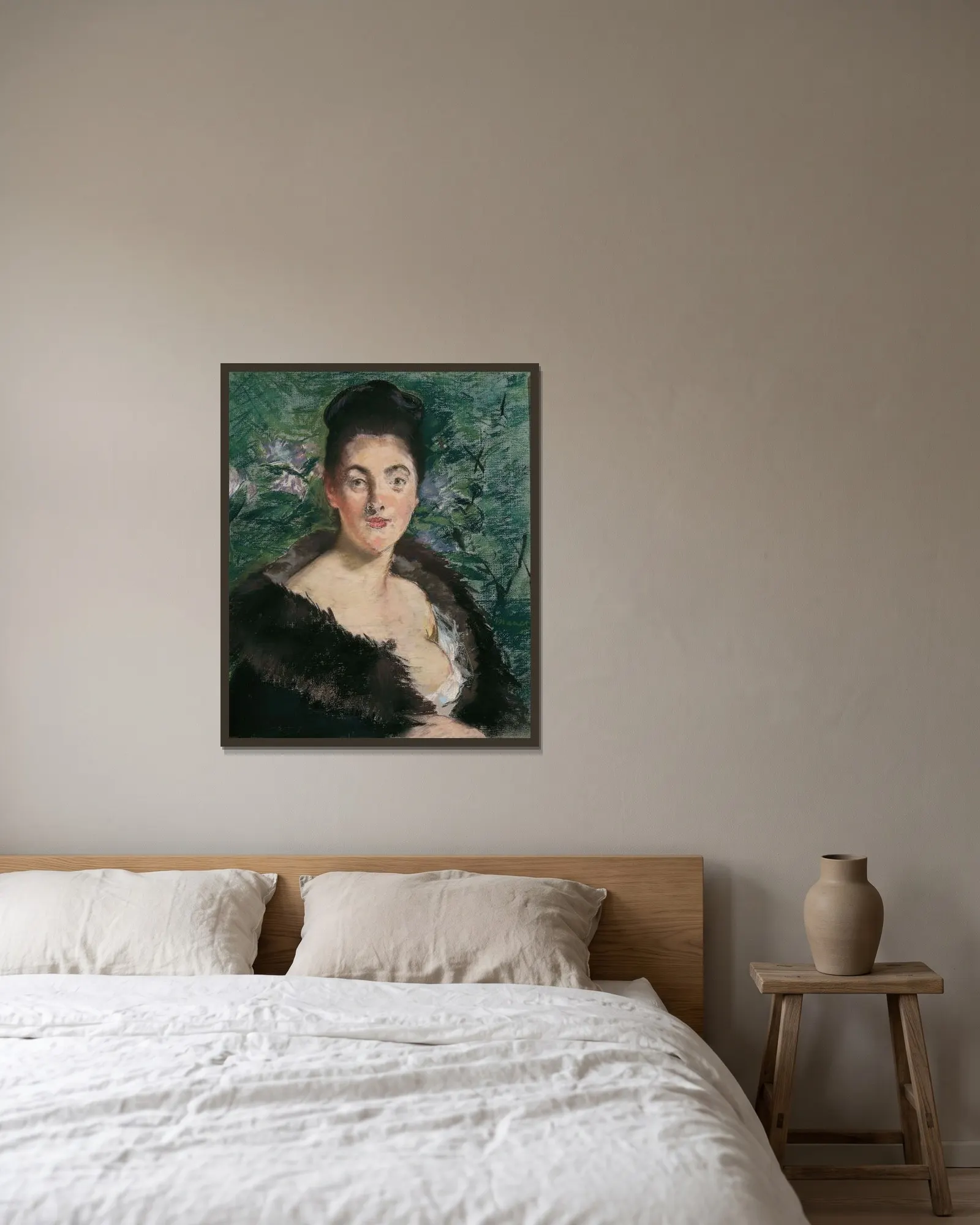 Lady in fur av Édouard Manet inramad på en vägg