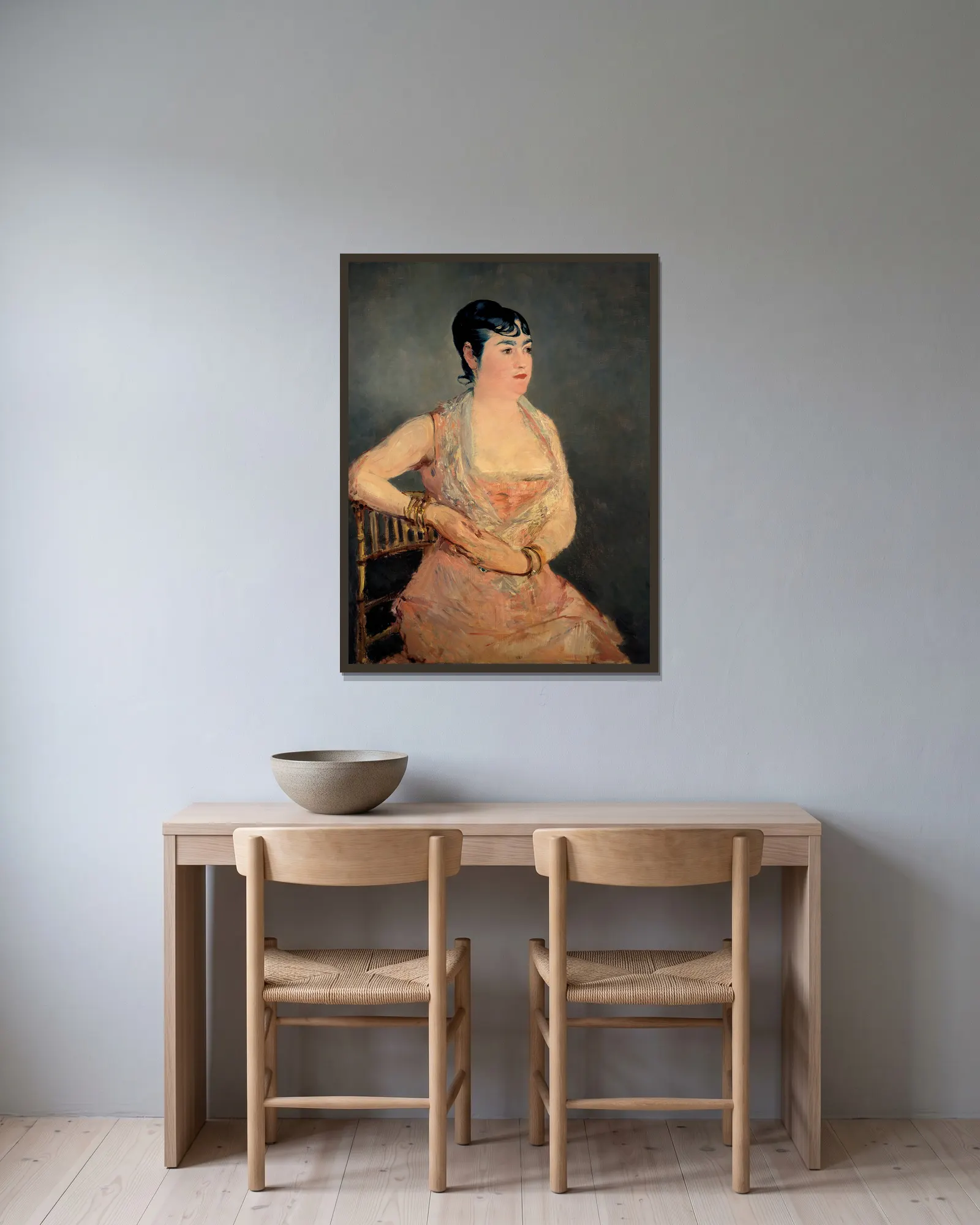 Lady In Pink av Édouard Manet inramad på en vägg