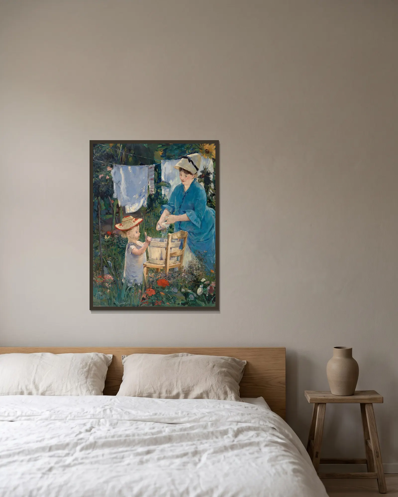 Laundry av Édouard Manet inramad på en vägg