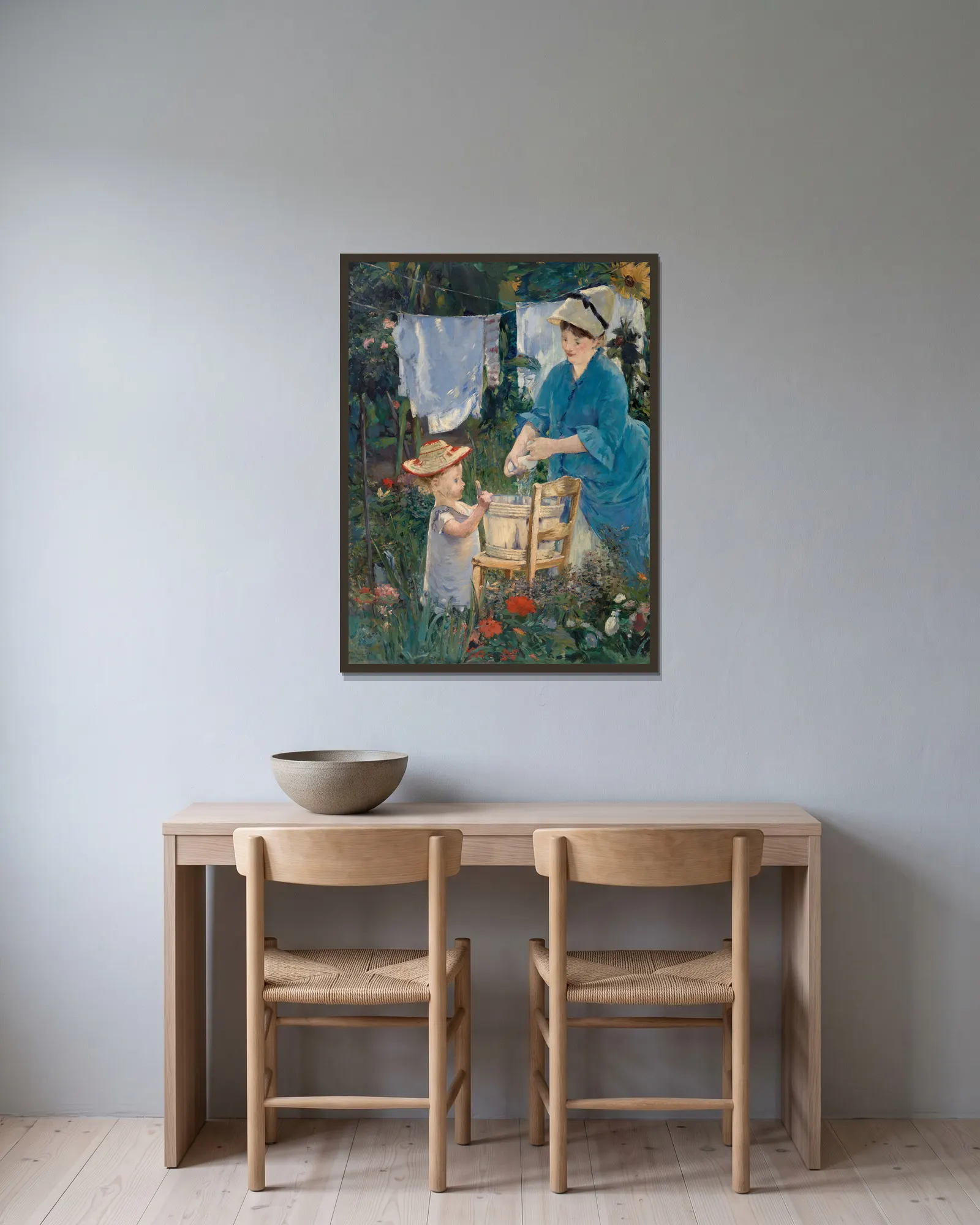 Laundry av Édouard Manet inramad på en vägg