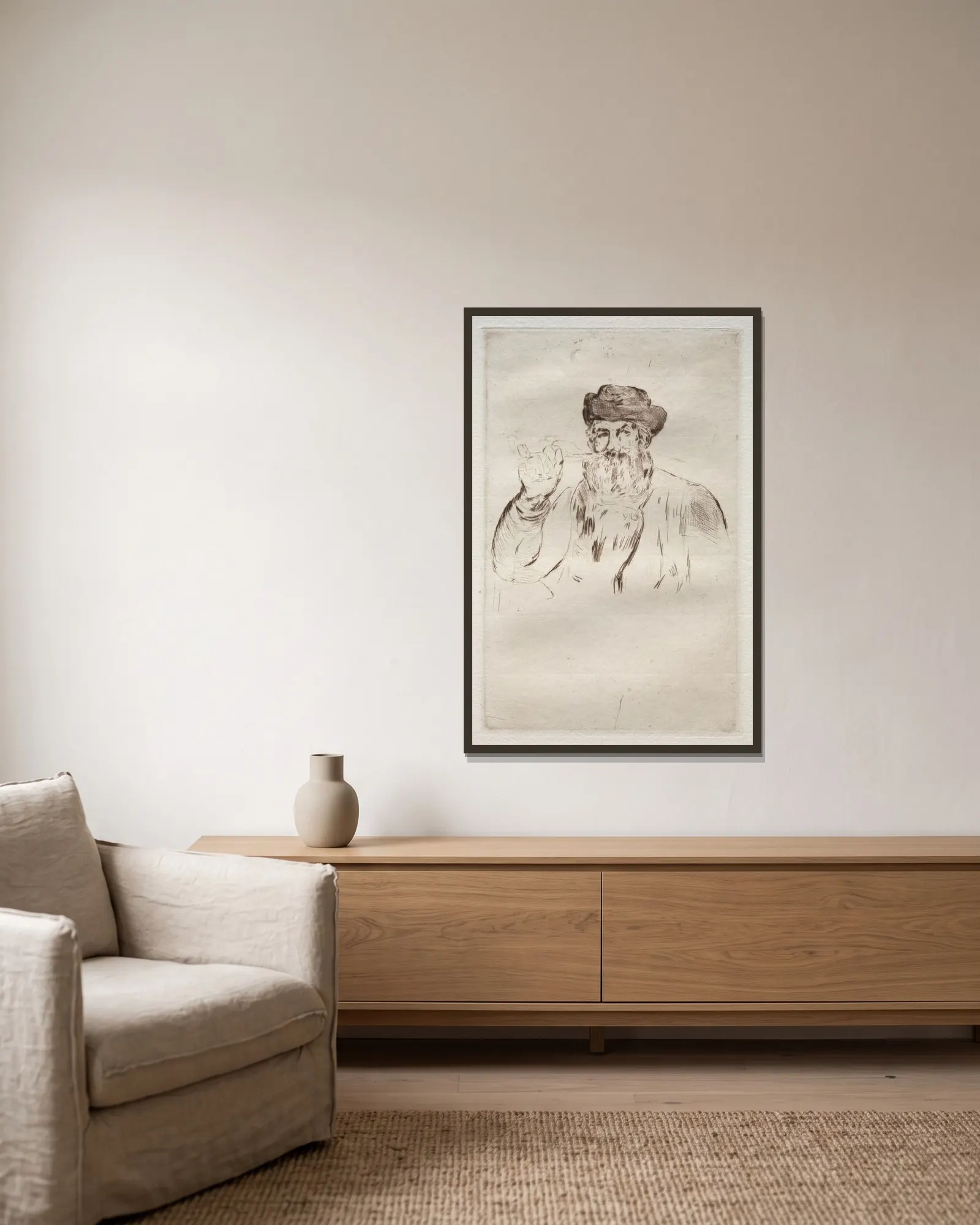 Le fumeur av Édouard Manet inramad på en vägg