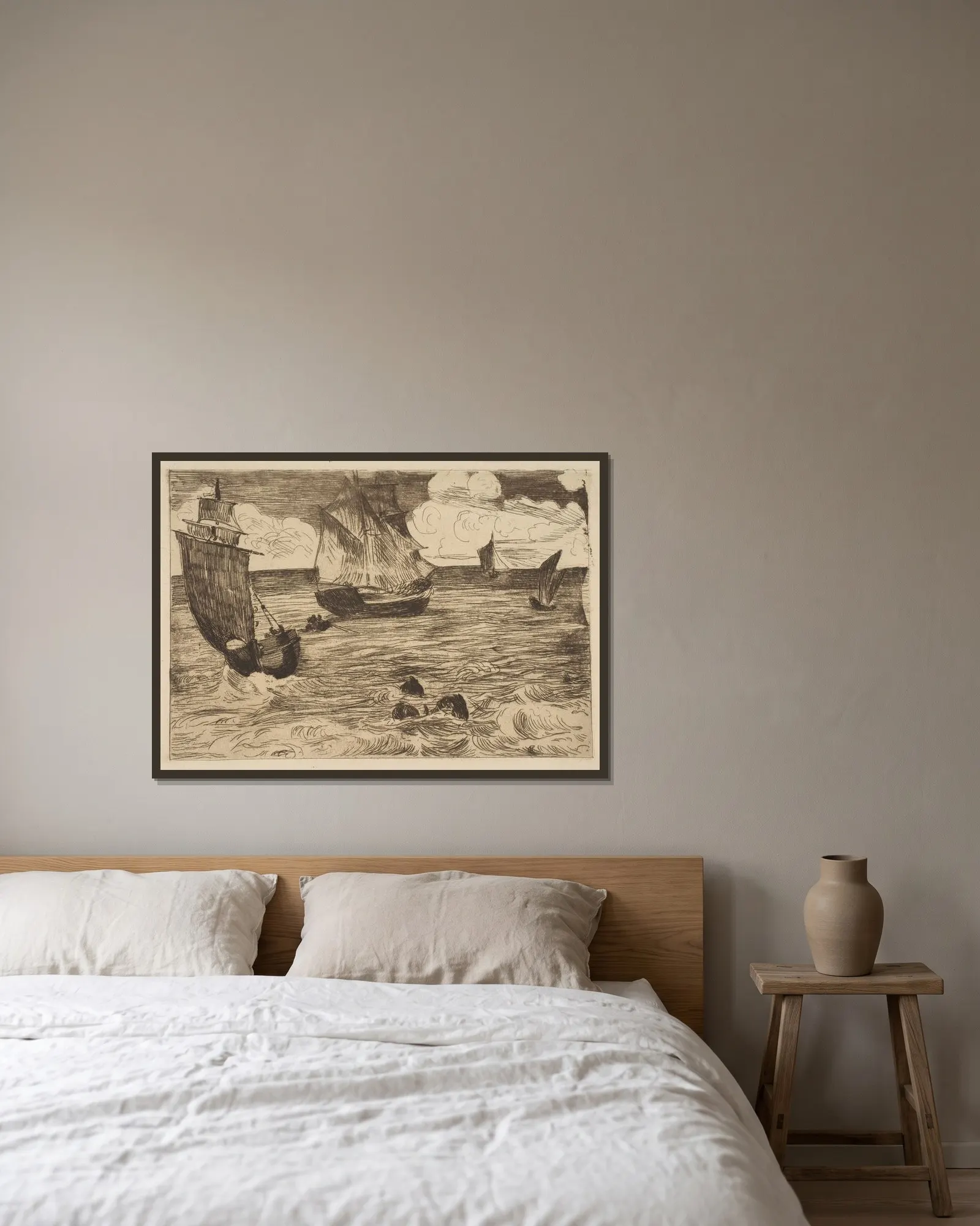 Marine av Édouard Manet inramad på en vägg