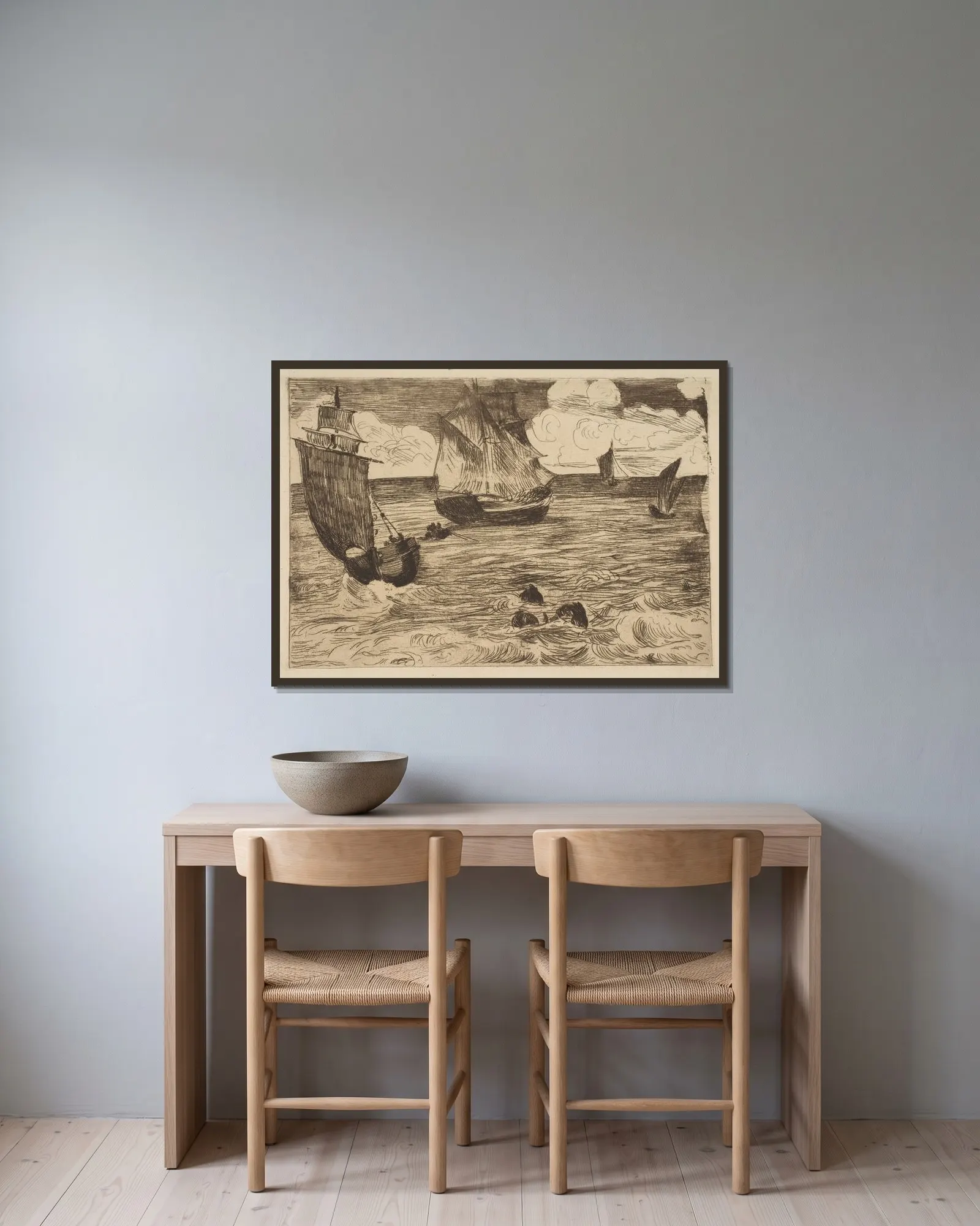 Marine av Édouard Manet inramad på en vägg