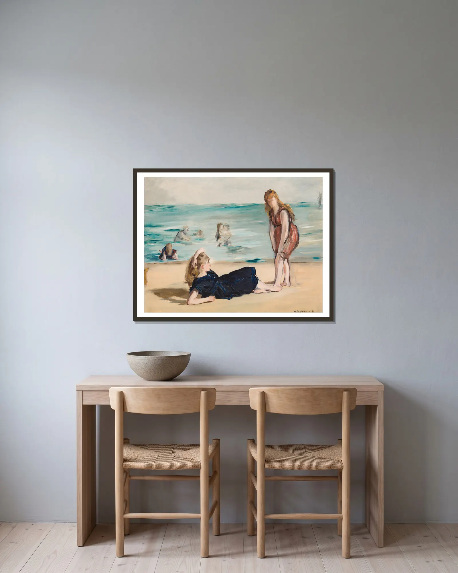 On the Beach av Édouard Manet inramad på en vägg
