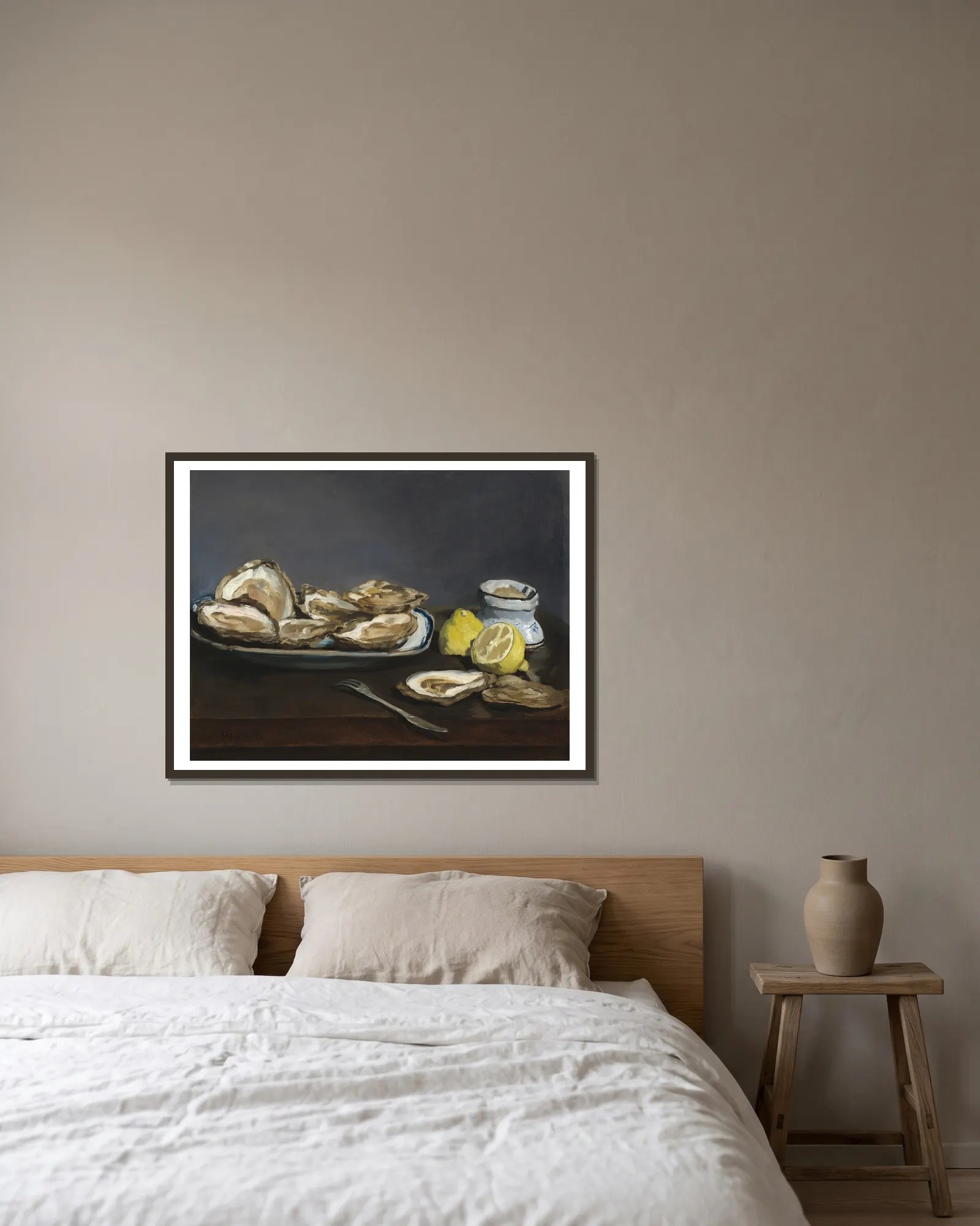 Oysters av Édouard Manet inramad på en vägg