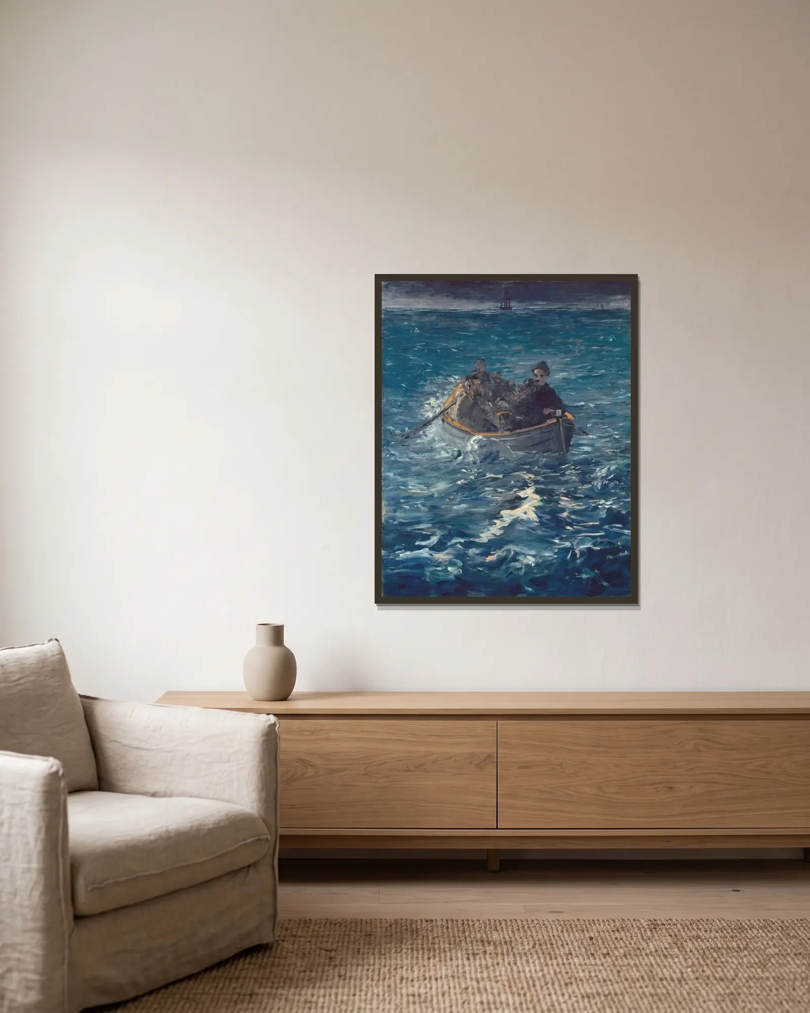 Rochefort’s Escape av Édouard Manet inramad på en vägg