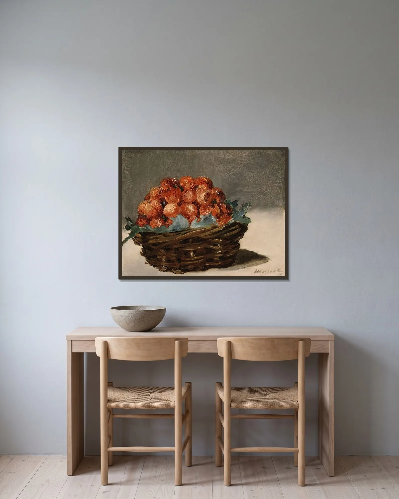 Strawberries av Édouard Manet inramad på en vägg