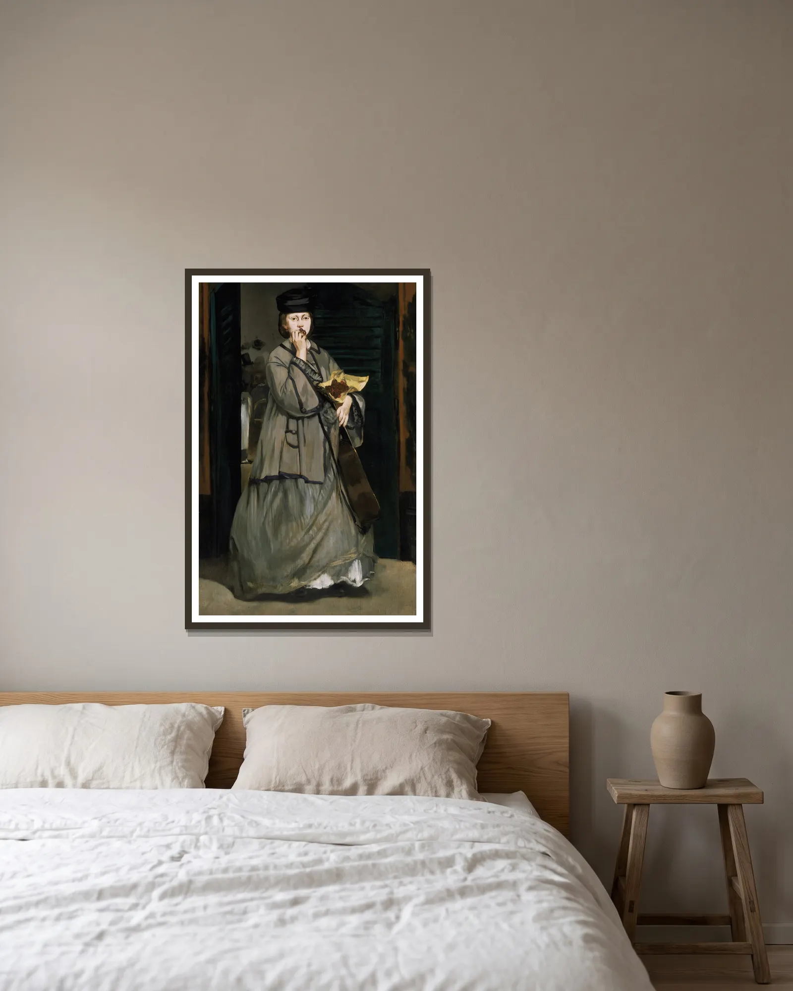 Street Singer av Édouard Manet inramad på en vägg