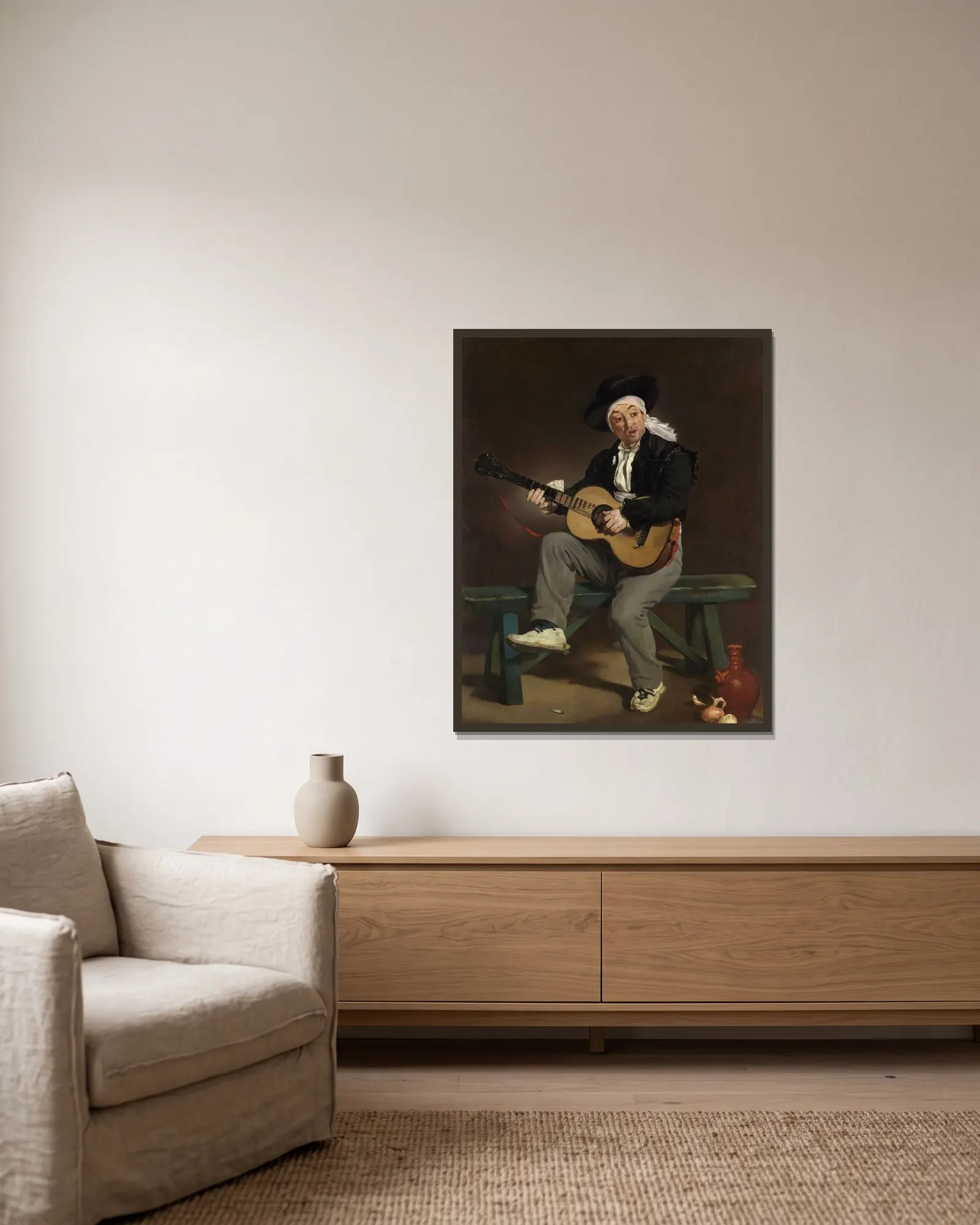 The Spanish Singer, 1860 av Édouard Manet inramad på en vägg