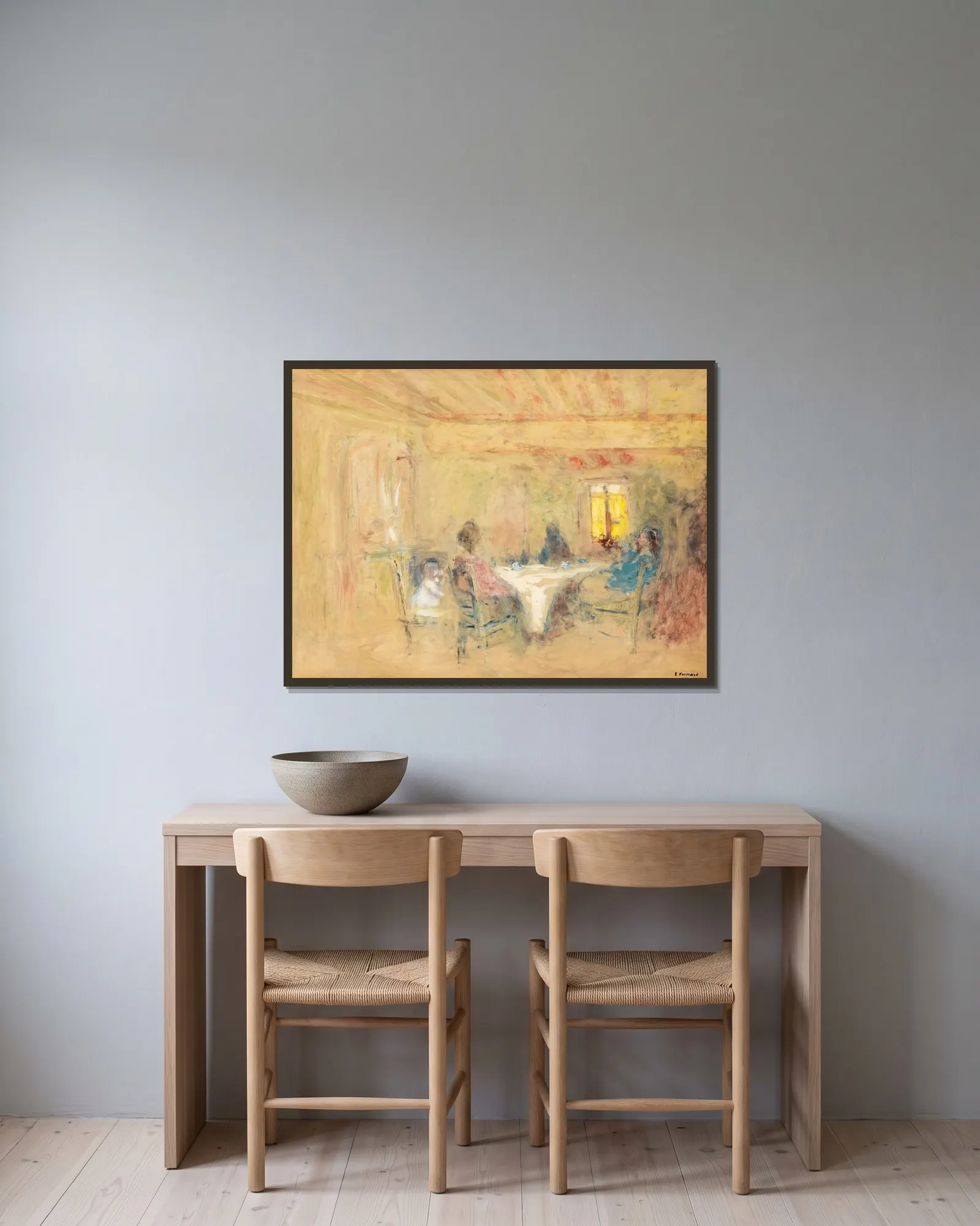 À Table av Édouard Vuillard inramad på en vägg