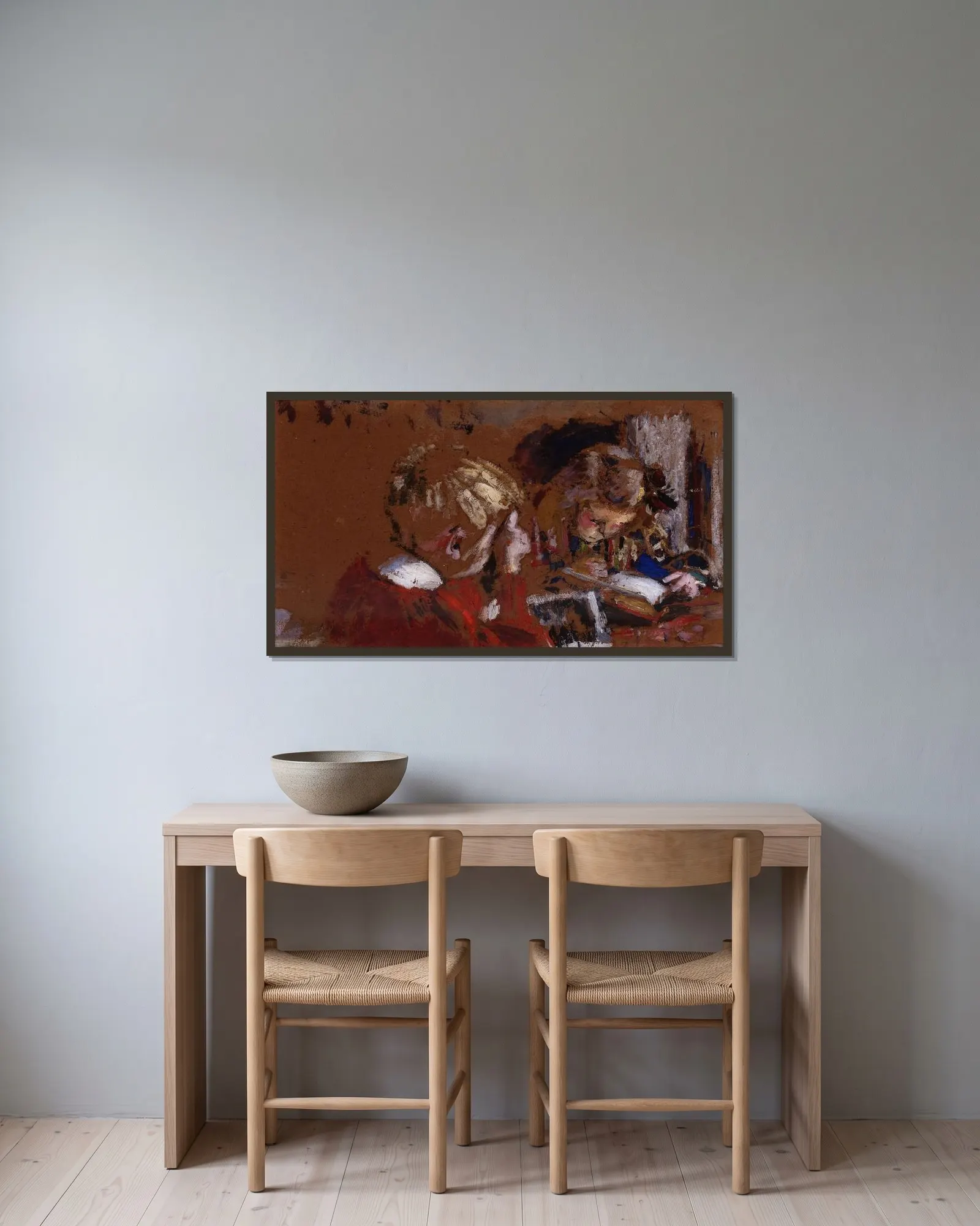 Children Reading av Édouard Vuillard inramad på en vägg