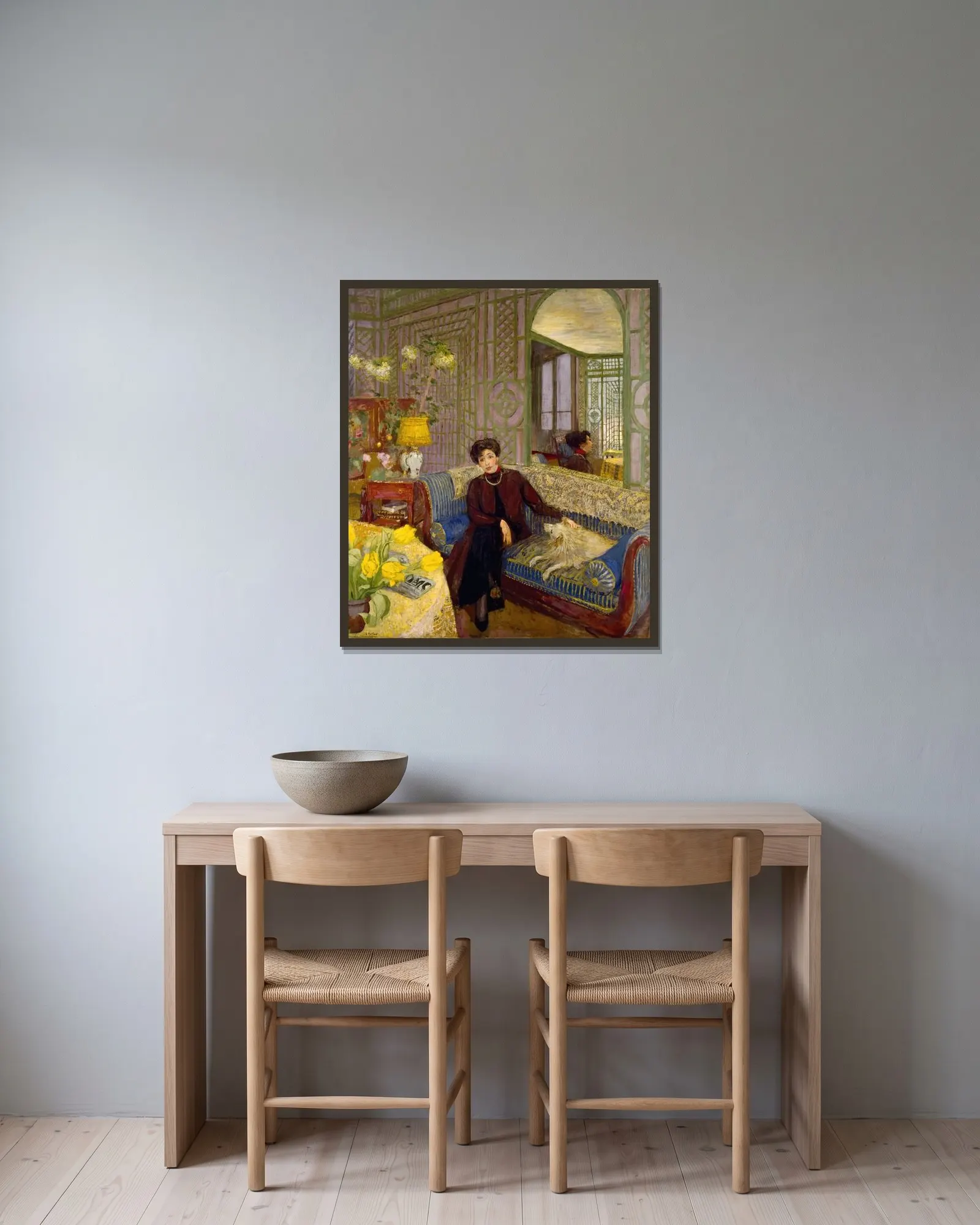 Marcelle Aron (Madame Tristan Bernard) av Édouard Vuillard inramad på en vägg
