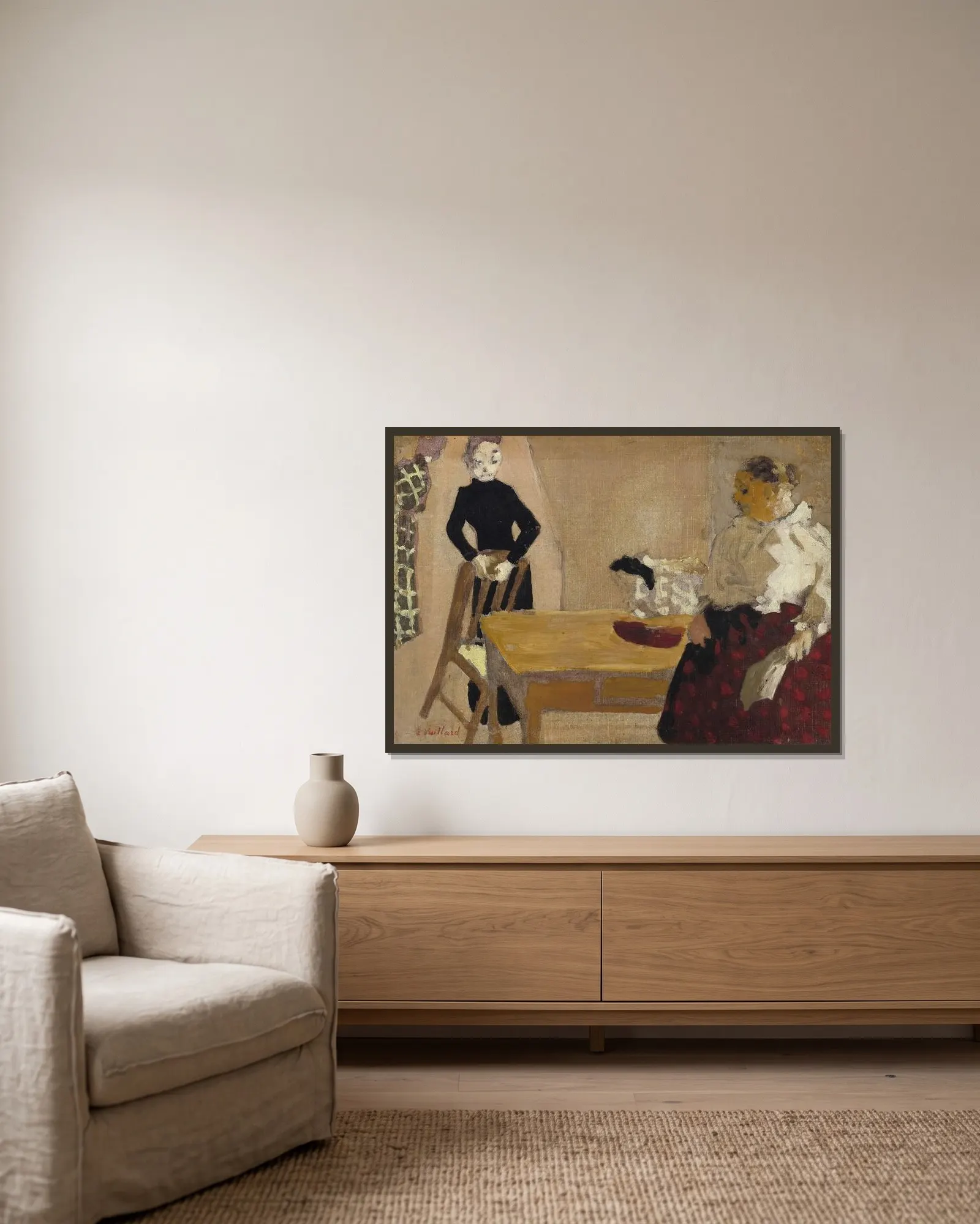 The Conversation av Édouard Vuillard inramad på en vägg