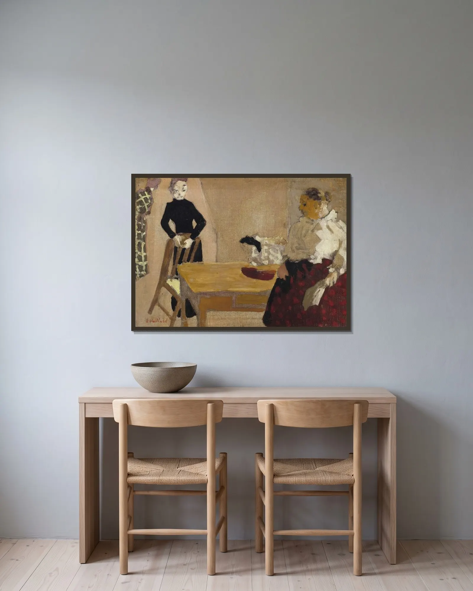 The Conversation av Édouard Vuillard inramad på en vägg