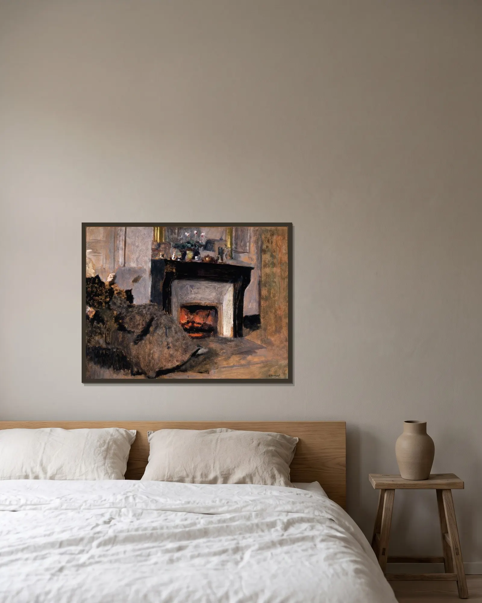 The Fireplace av Édouard Vuillard inramad på en vägg