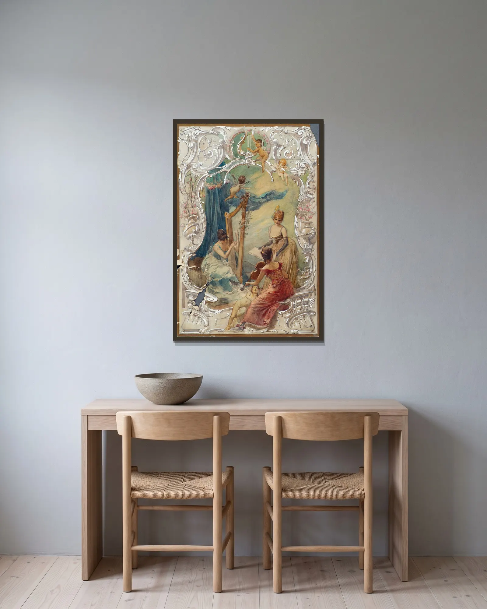 Gesang av Eduard Veith inramad på en vägg