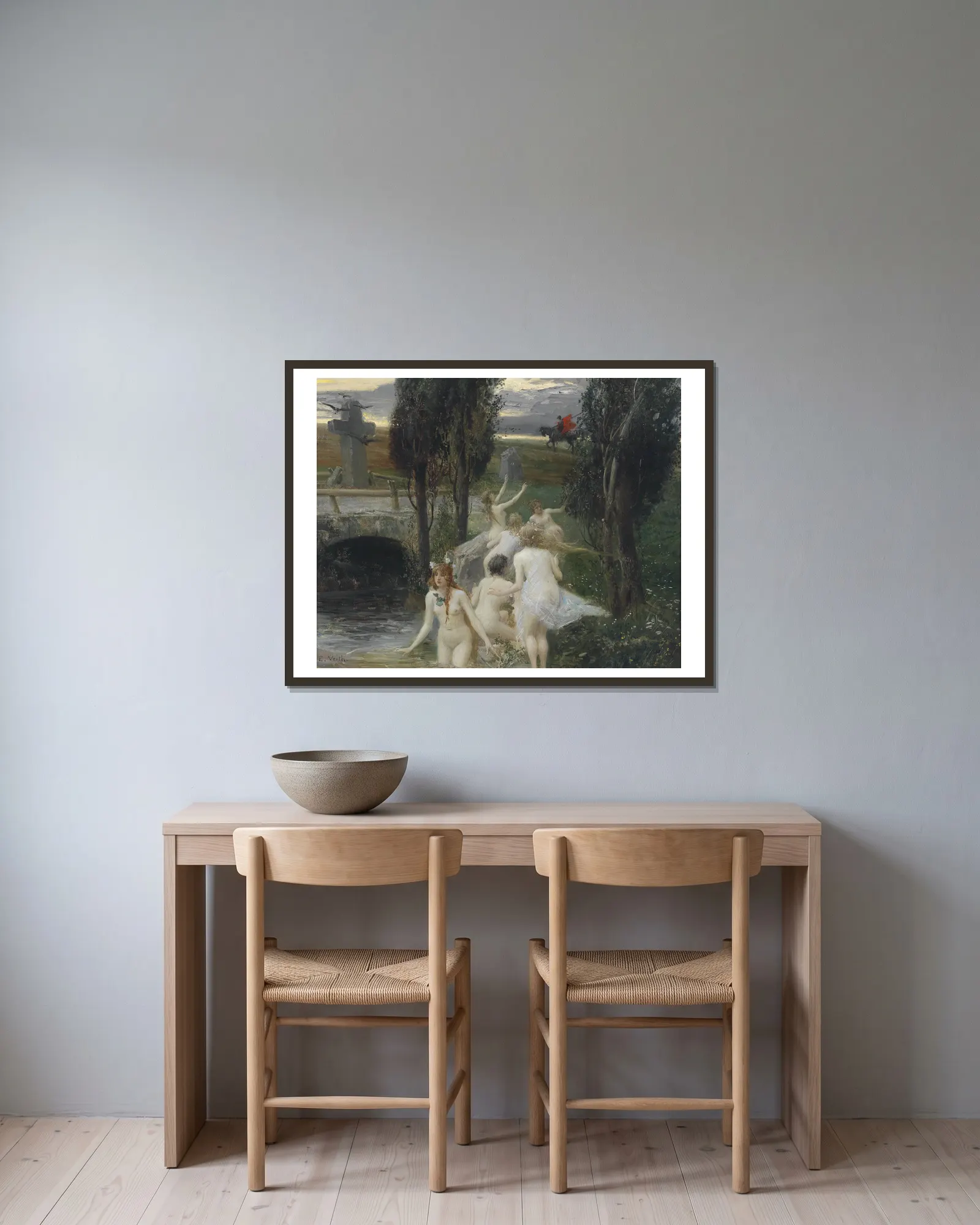 Nereiden av Eduard Veith inramad på en vägg