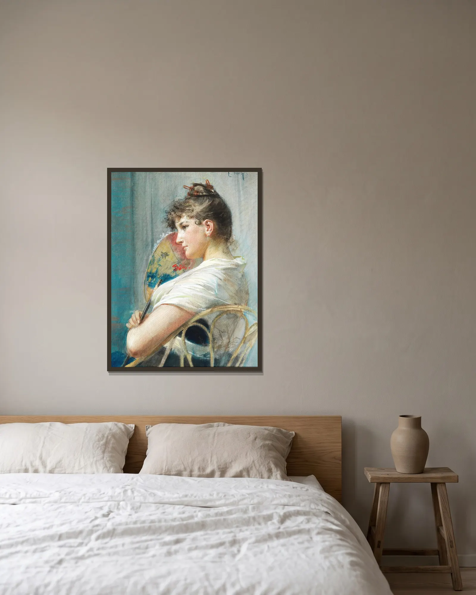 The Japanese Fan av Eduard Veith inramad på en vägg