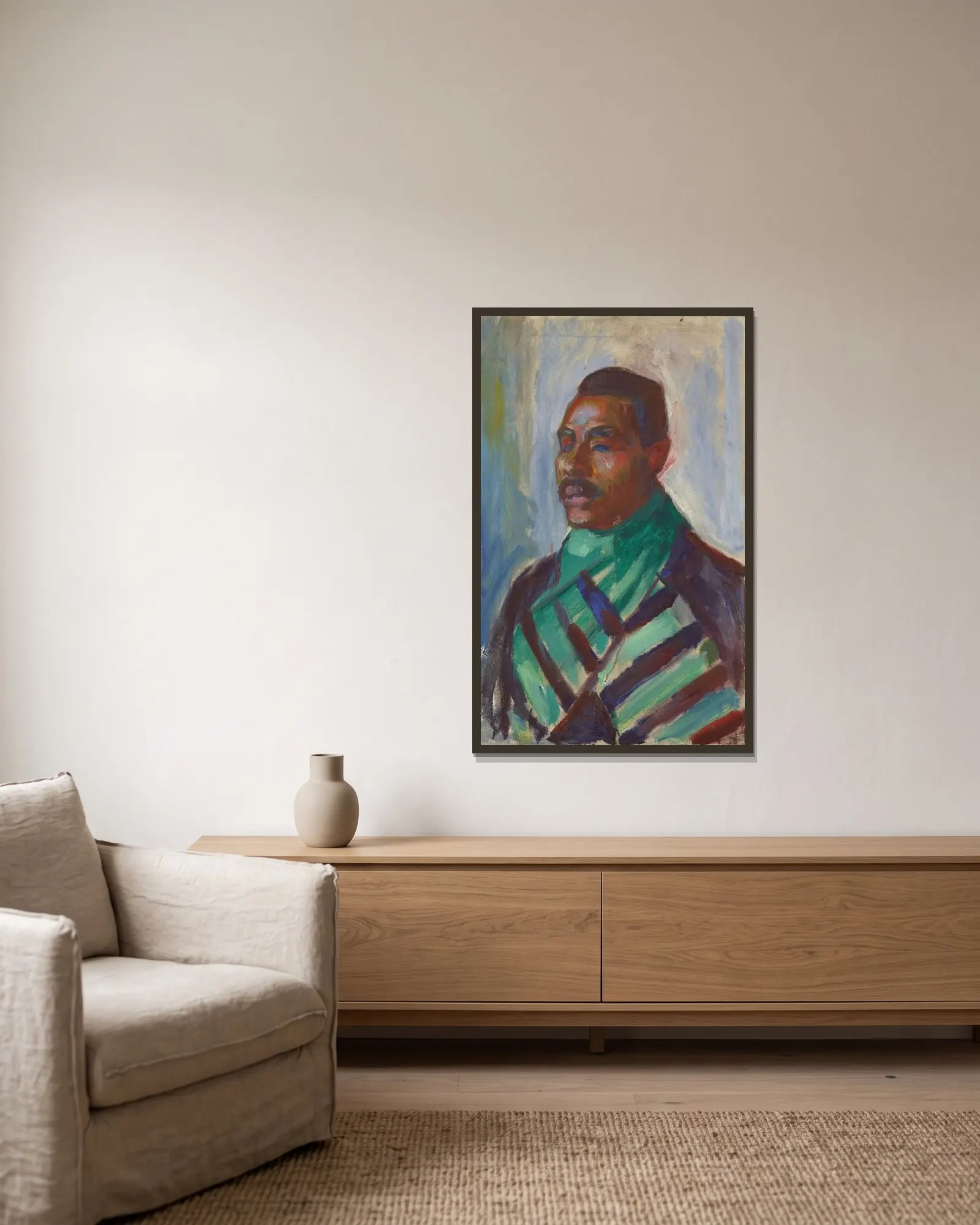 African with Green Scarf av Edvard Munch inramad på en vägg