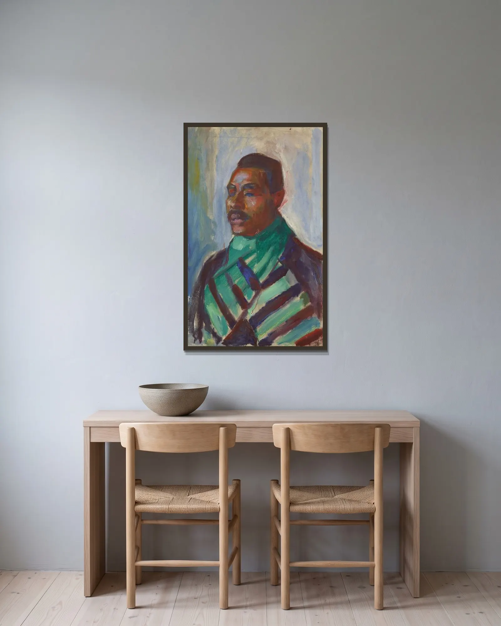 African with Green Scarf av Edvard Munch inramad på en vägg