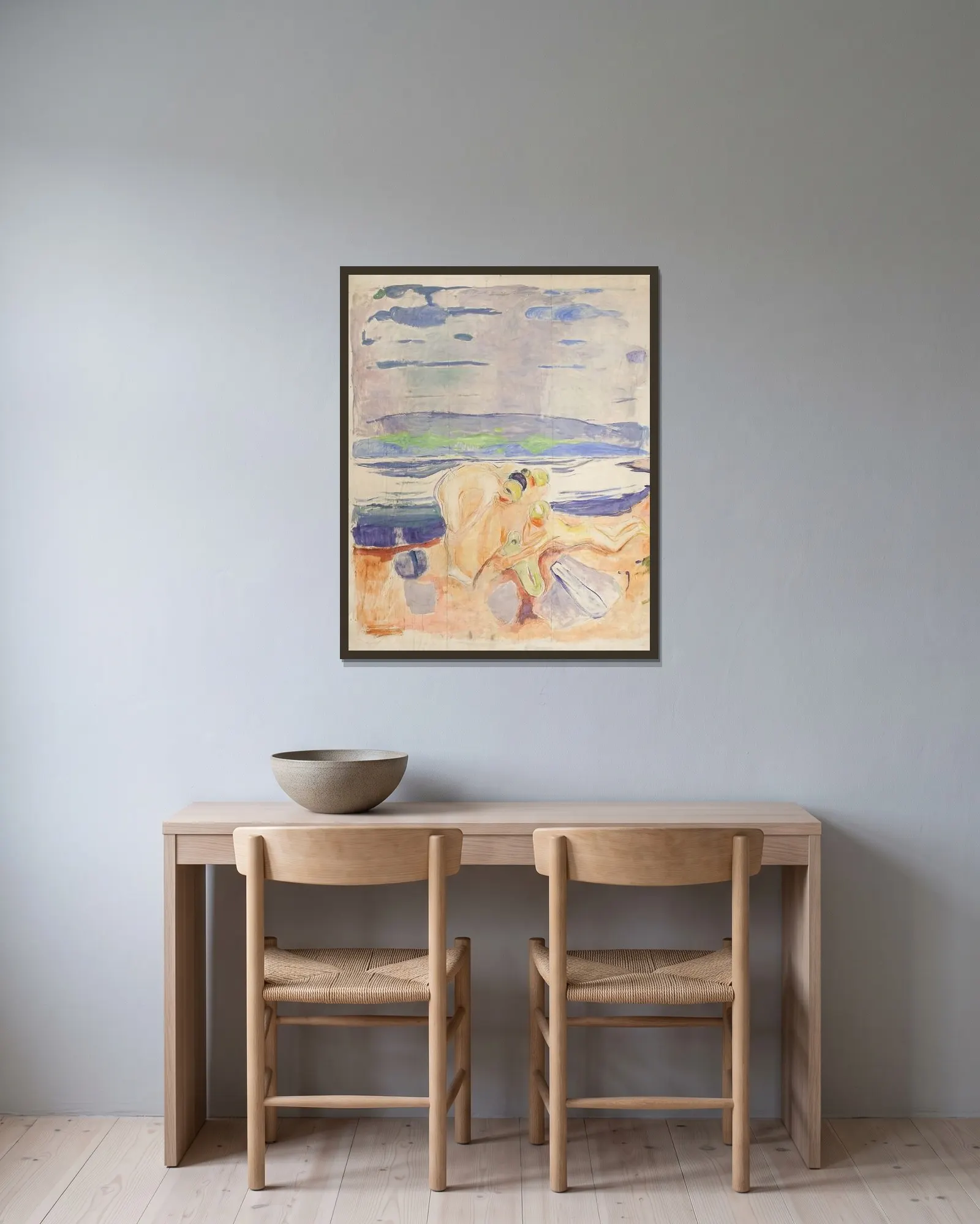 Alma Mater; Exploring Children av Edvard Munch inramad på en vägg