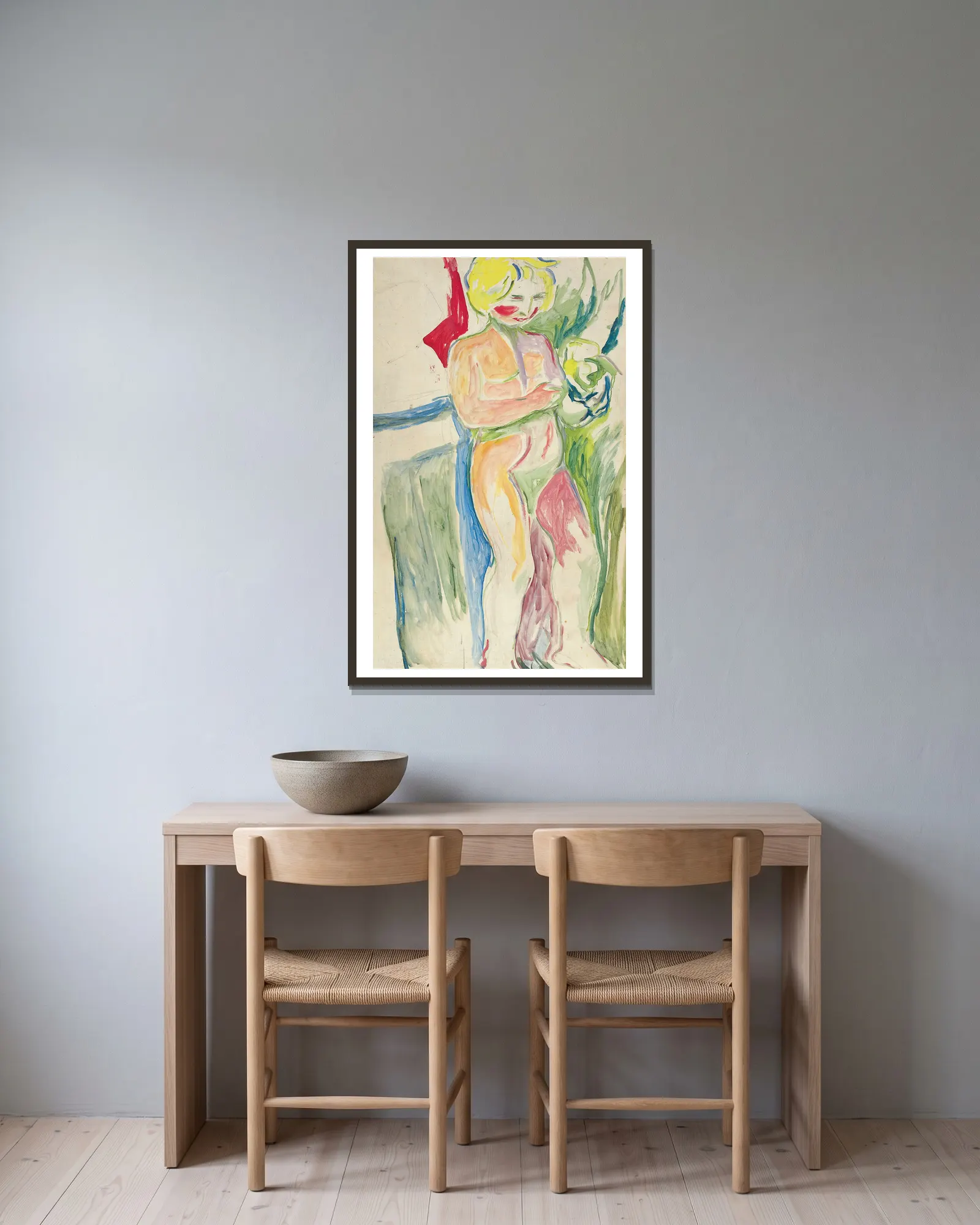 Alma Mater, Standing Child av Edvard Munch inramad på en vägg
