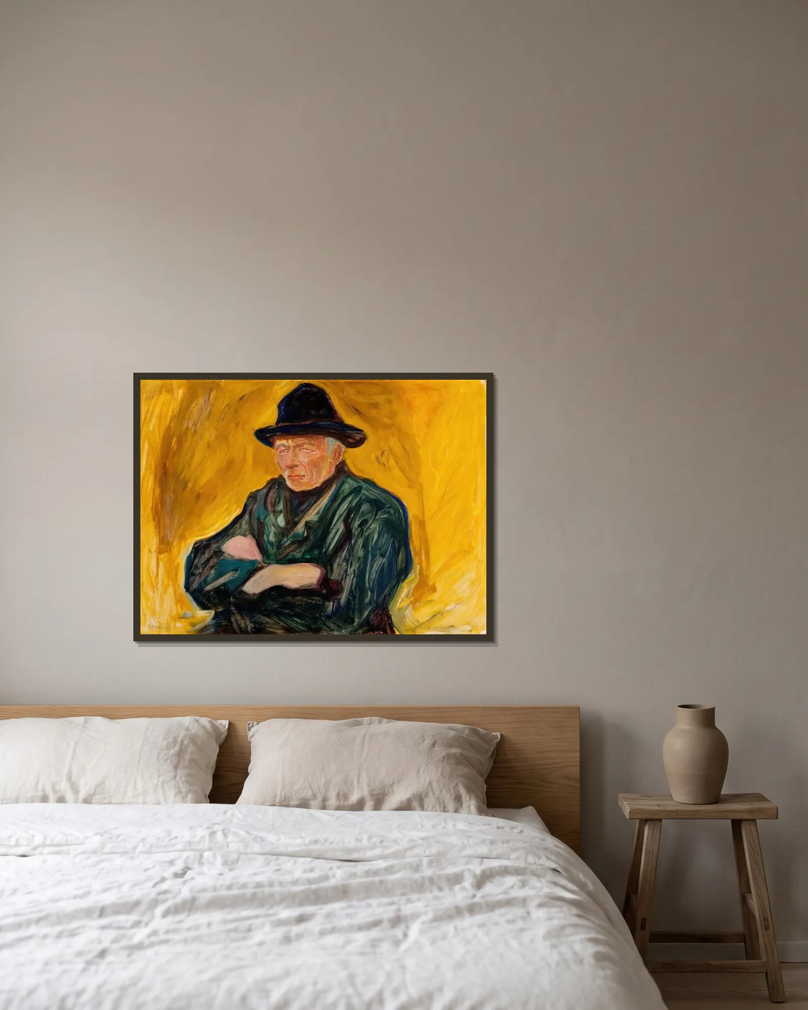 An Old Man av Edvard Munch inramad på en vägg