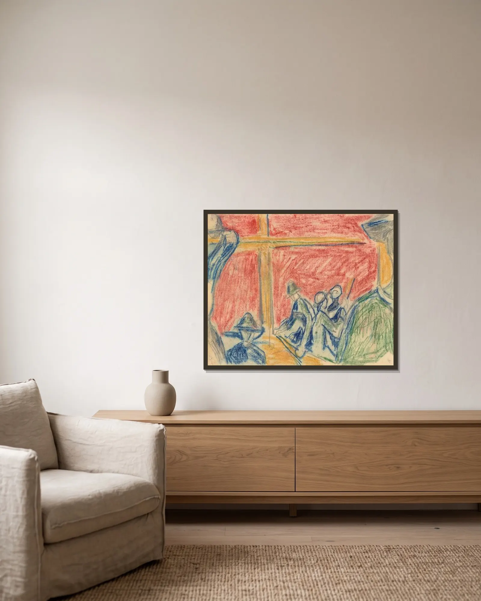 Arbeiderscene av Edvard Munch inramad på en vägg