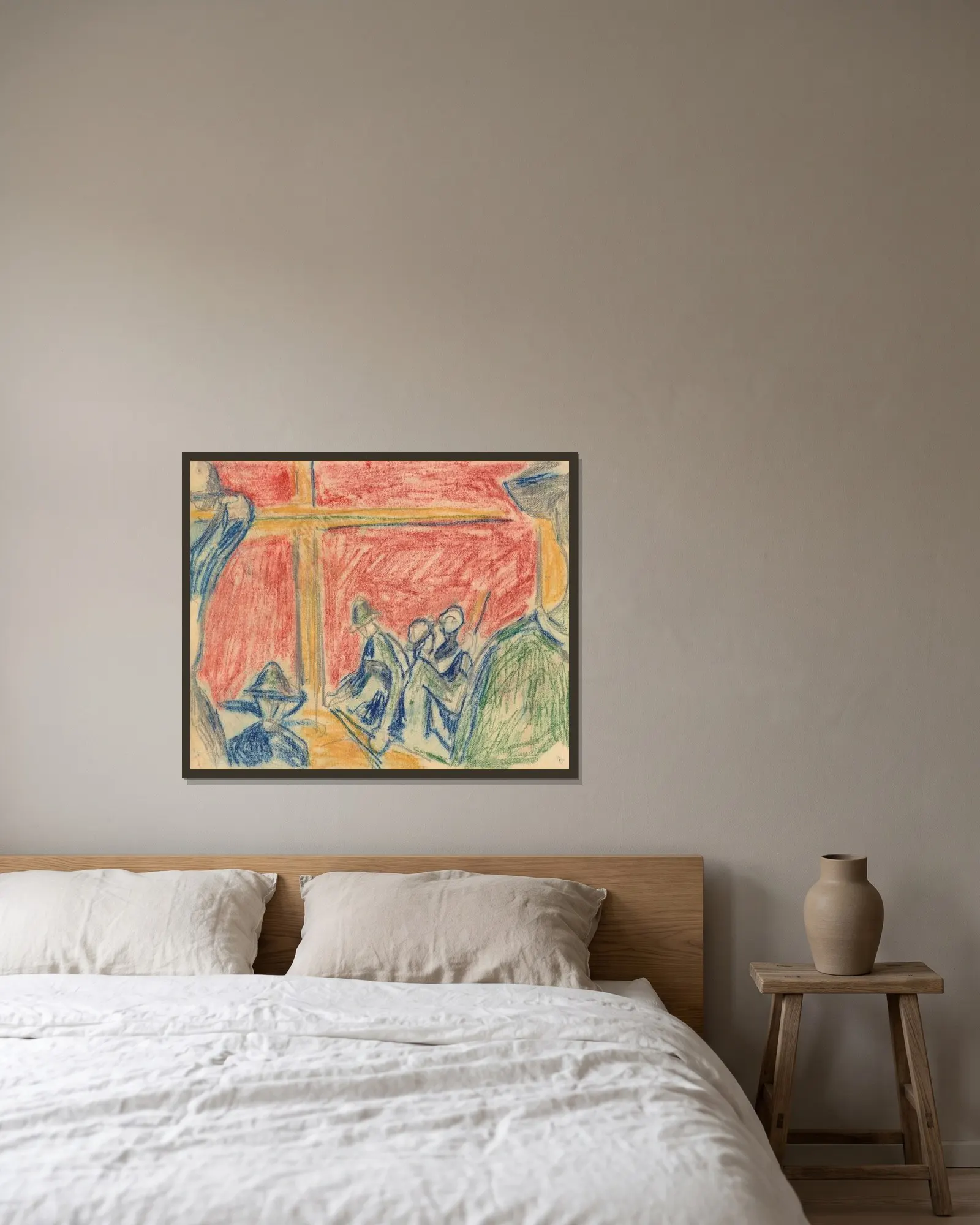 Arbeiderscene av Edvard Munch inramad på en vägg