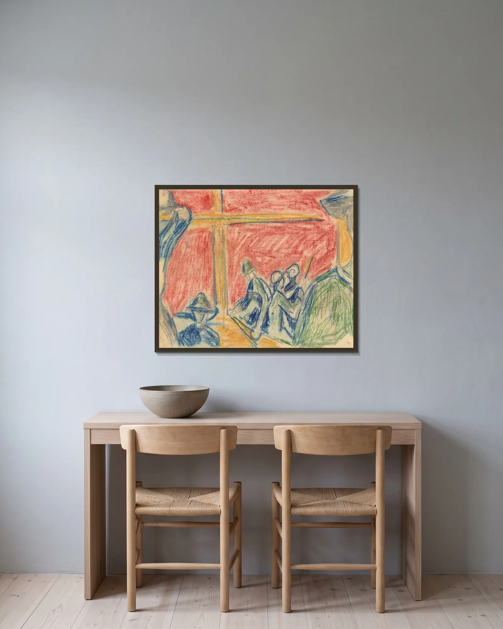 Arbeiderscene av Edvard Munch inramad på en vägg