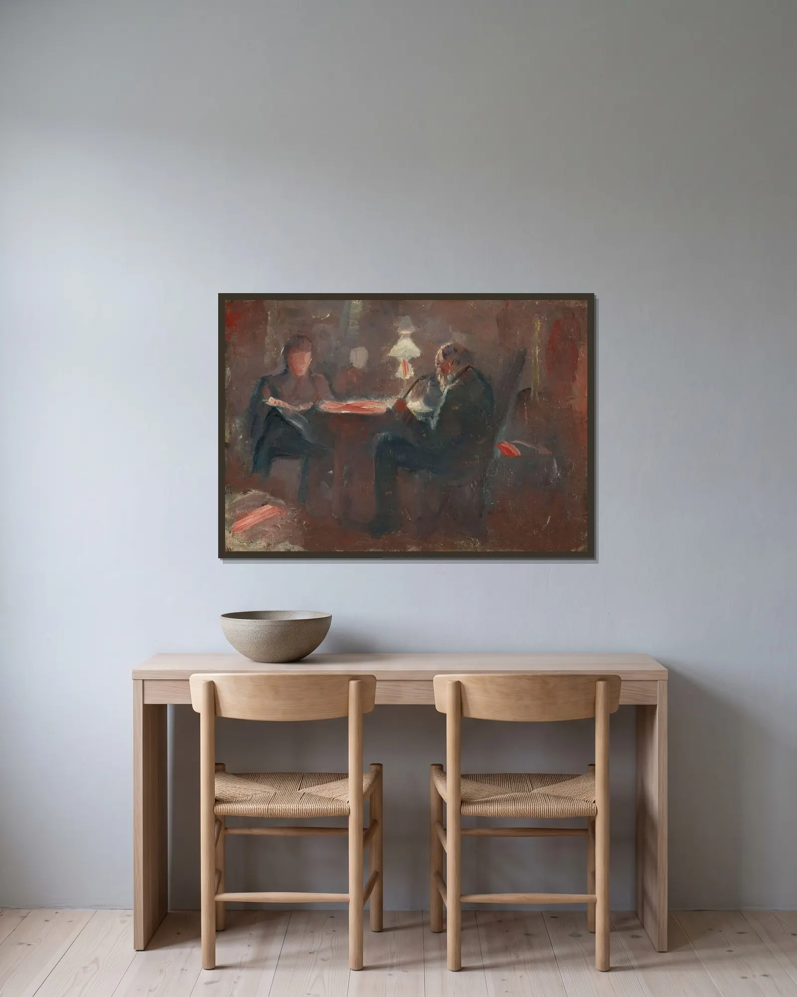 Around the Paraffin Lamp av Edvard Munch inramad på en vägg