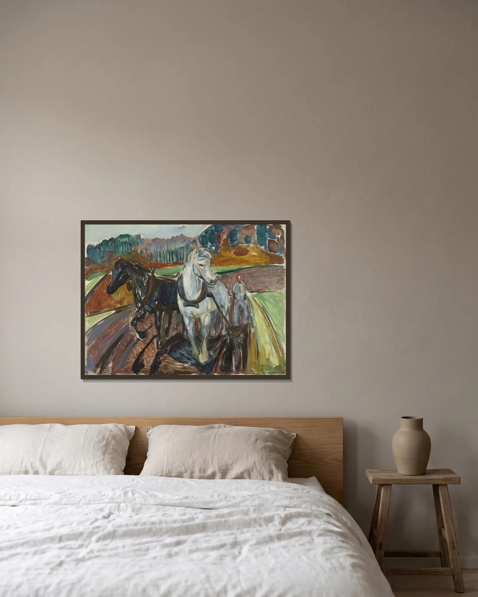 Autumn Ploughing av Edvard Munch inramad på en vägg